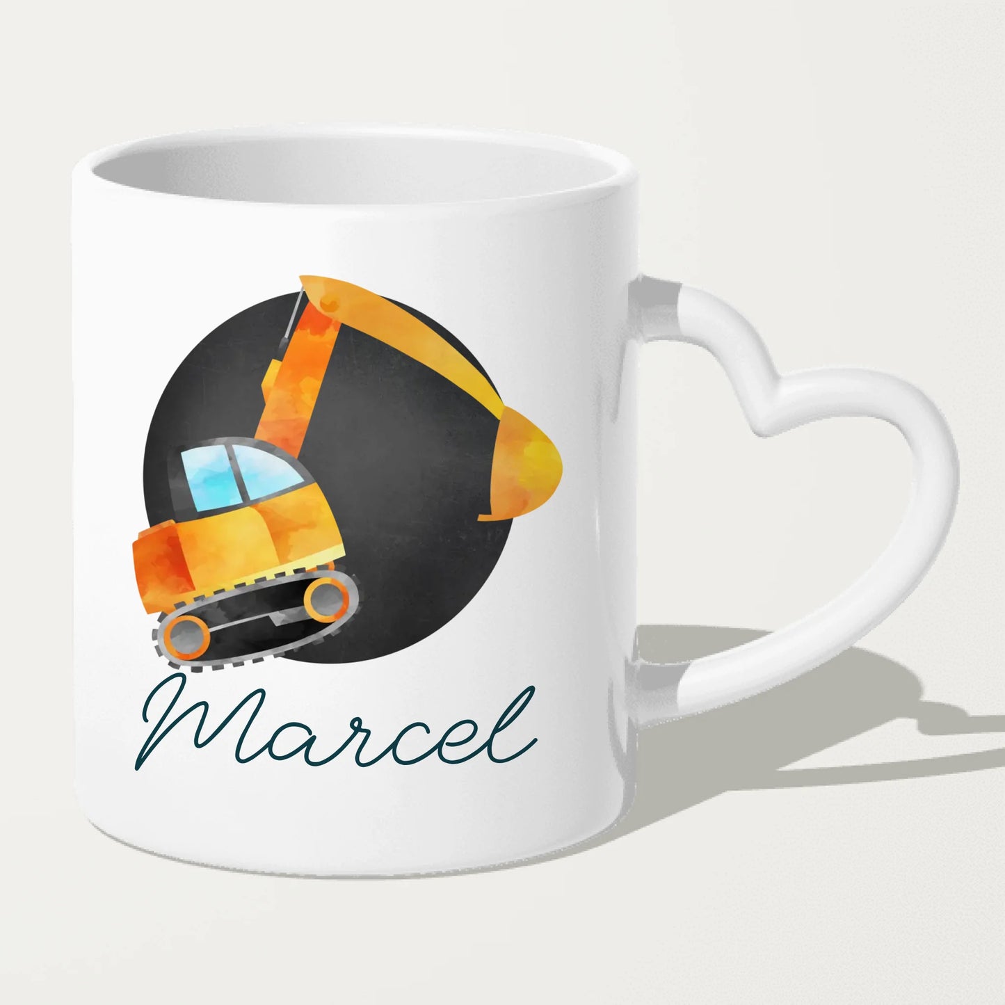 Personalisierte Kindertasse mit Bagger und Namen
