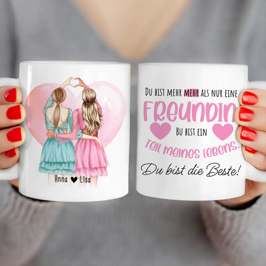 Personalisierte Tasse Beste Freundin (2 Freundinnen) - Herz mit Händen