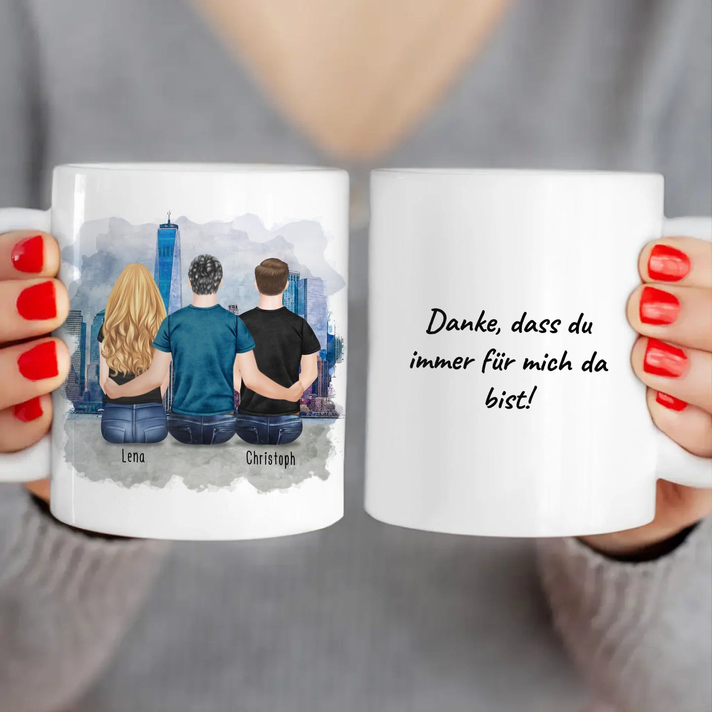 Personalisierte Tasse mit Vater/Tochter/Sohn (1 Tochter + 1 Sohn)