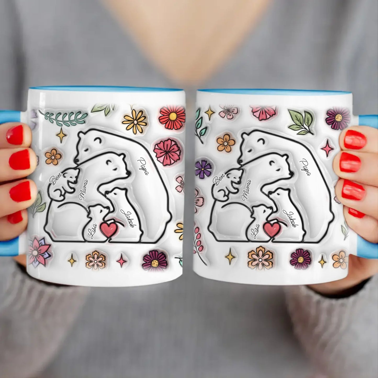 Personalisierte Tasse - Bärenfamilie mit 1-7 Kindern