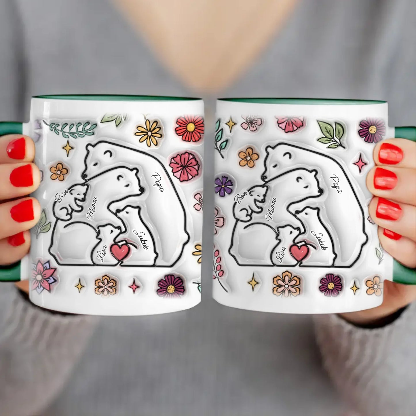 Personalisierte Tasse - Bärenfamilie mit 1-7 Kindern