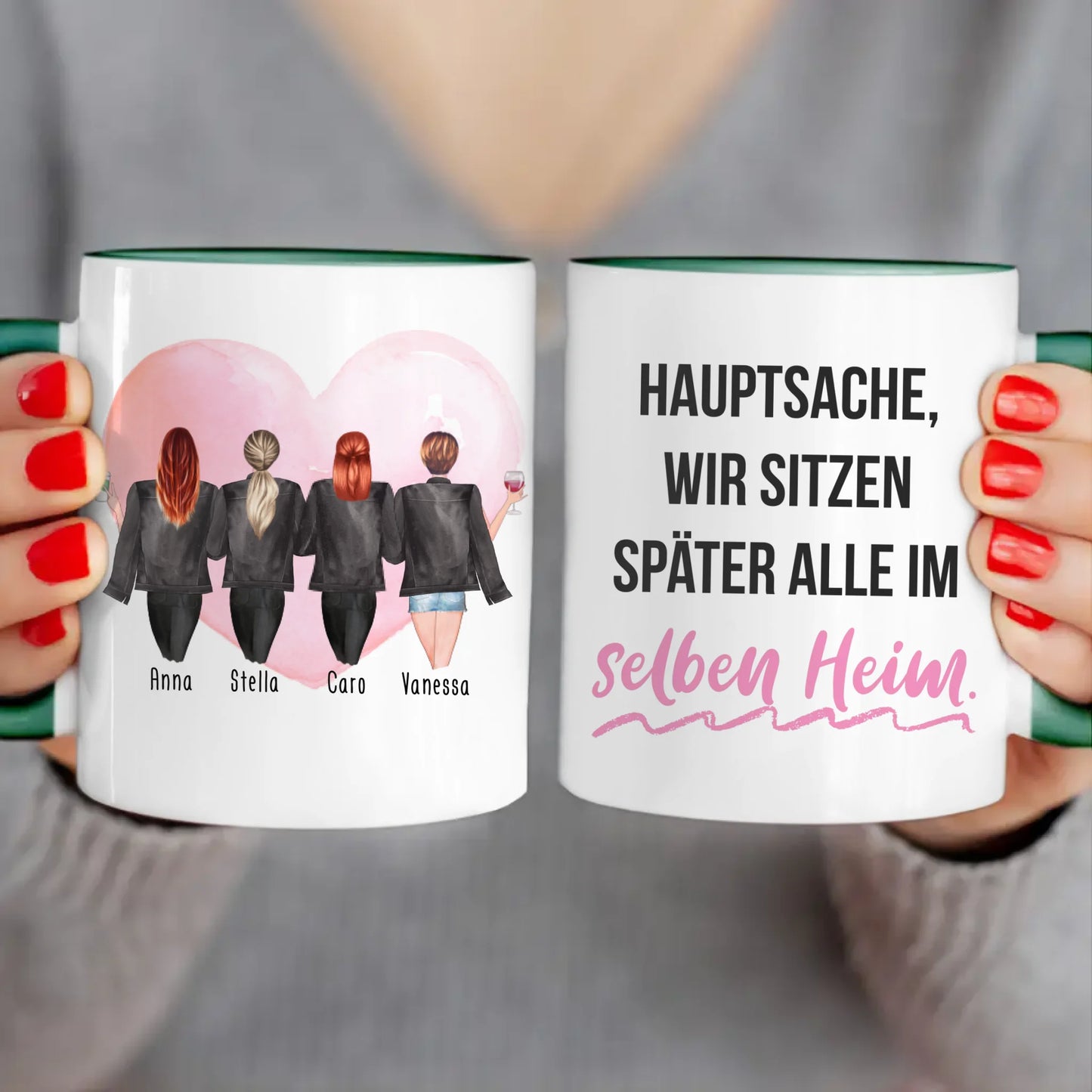 Personalisierte Tasse - Beste Freundinnen mit Jacken (4 Freundinnen)