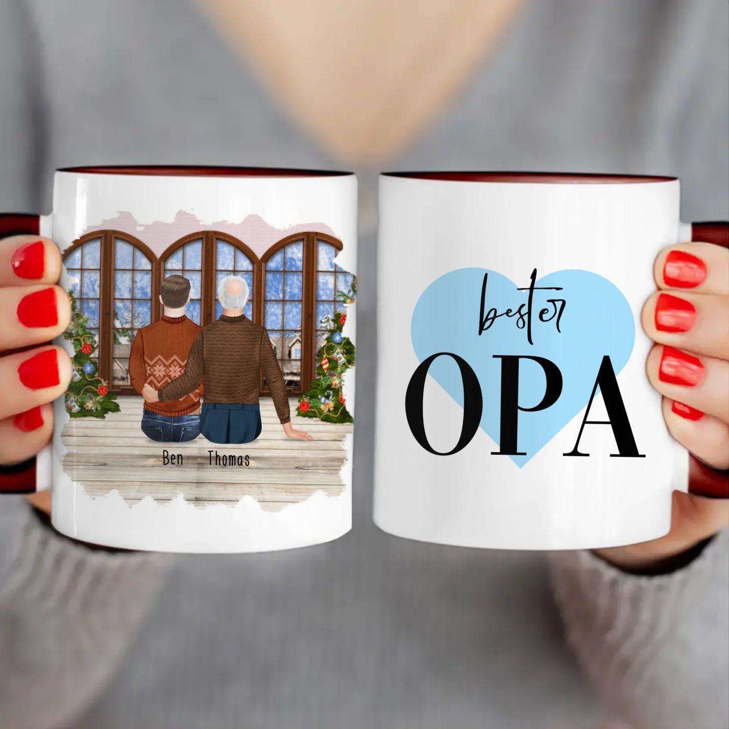 Personalisierte Tasse für Opa (1 Mann + 1 Opa) - Weihnachtstasse