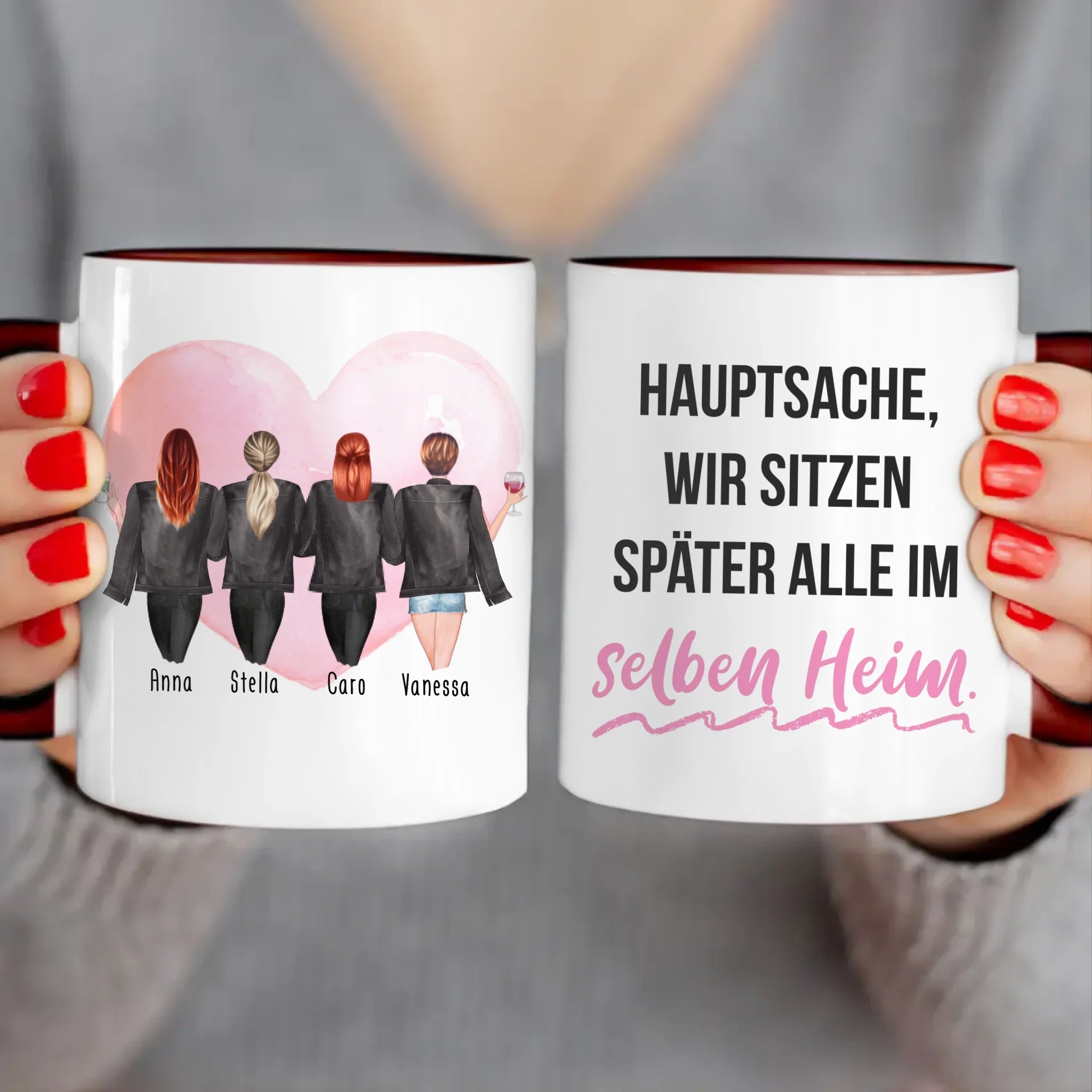 Personalisierte Tasse - Beste Freundinnen mit Jacken (4 Freundinnen)