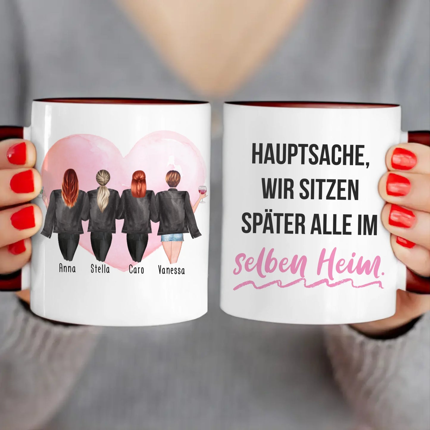 Personalisierte Tasse - Beste Freundinnen mit Jacken (4 Freundinnen)