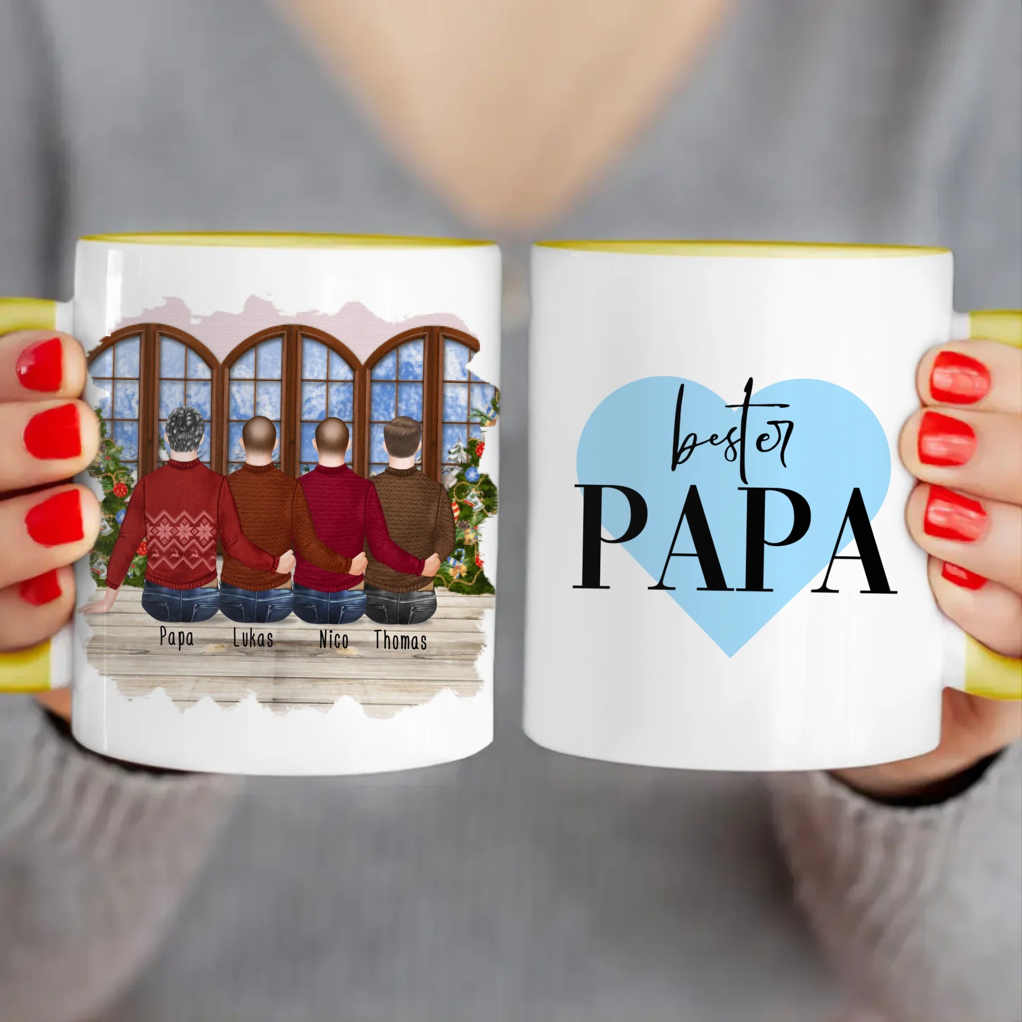 Personalisierte Tasse mit Vater/Sohn (3 Söhne) - Weihnachtstasse