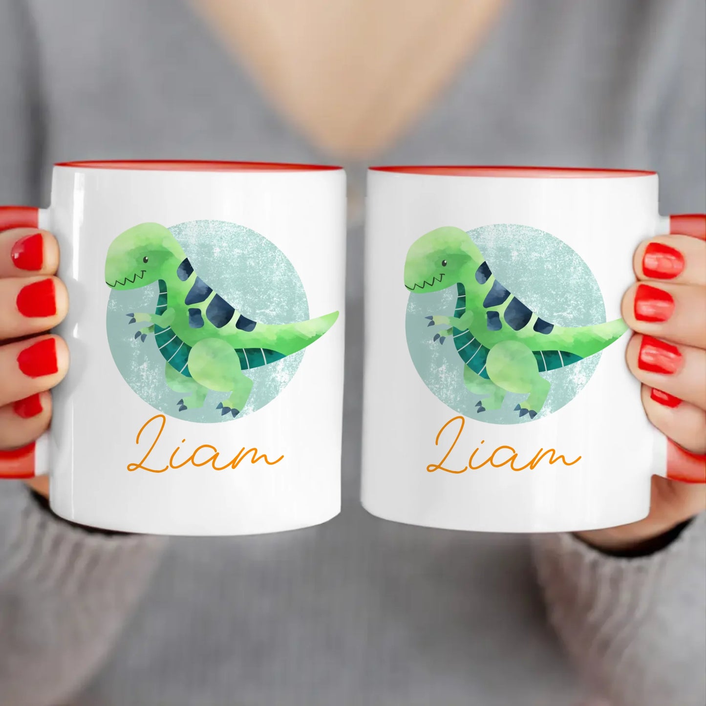 Personalisierte Kindertasse mit Dino und Namen