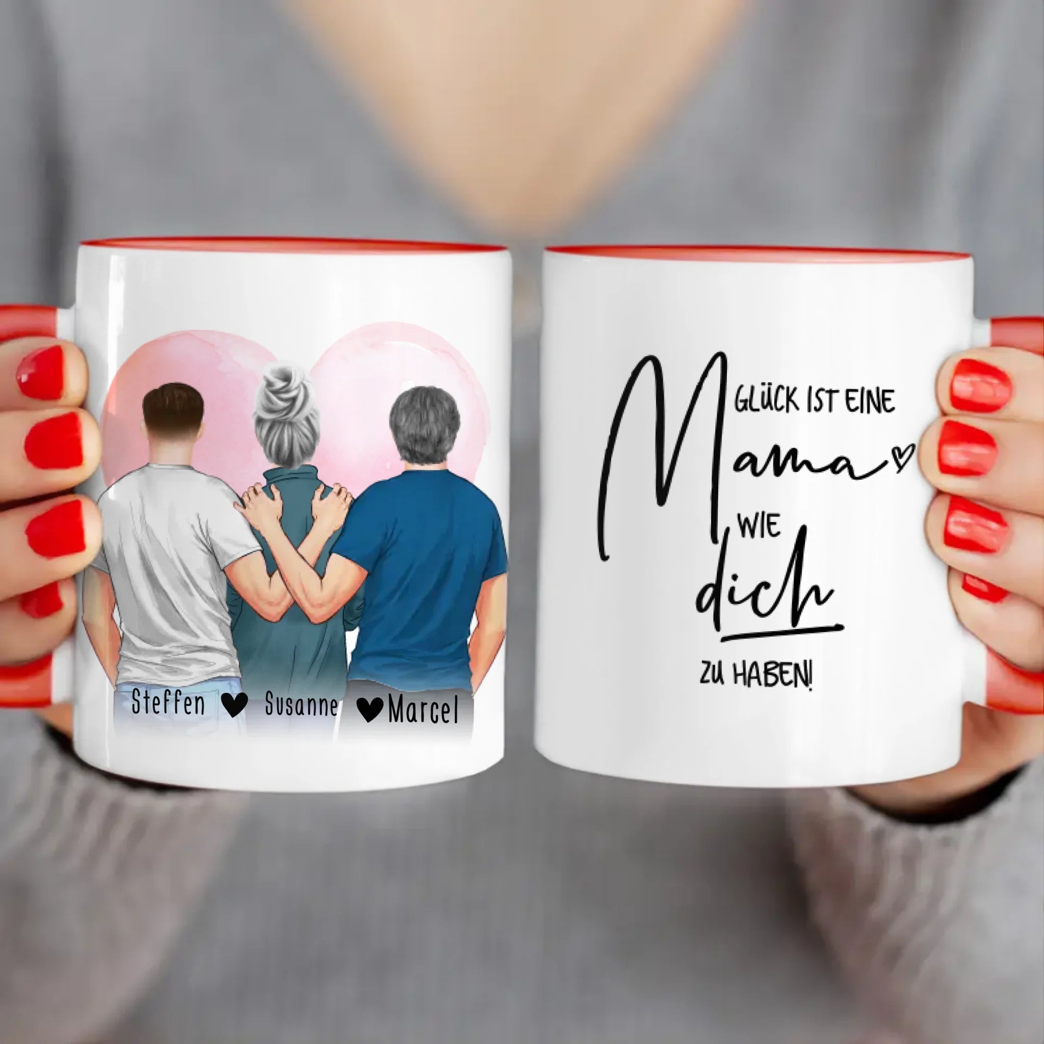 Personalisierte Tasse - Mutter/Mama + 2 Söhne (stehend)