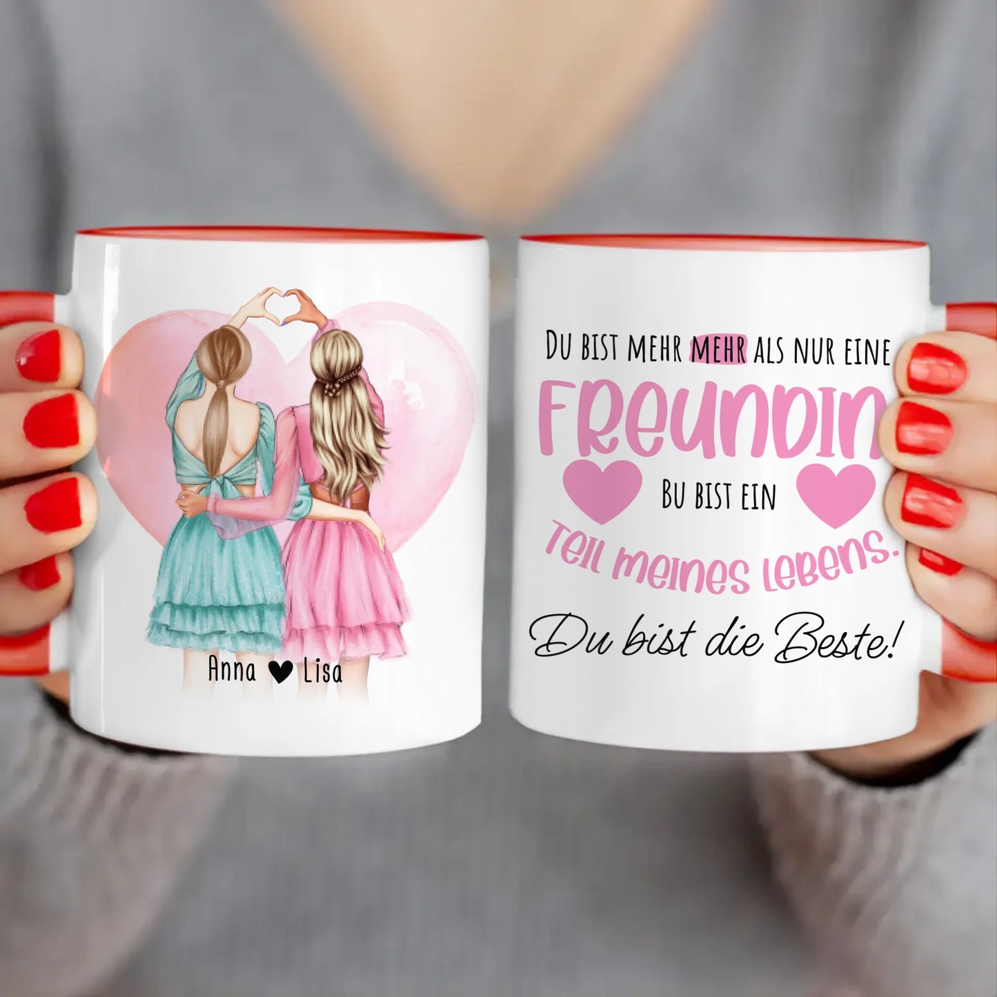 Personalisierte Tasse Beste Freundin (2 Freundinnen) - Herz mit Händen