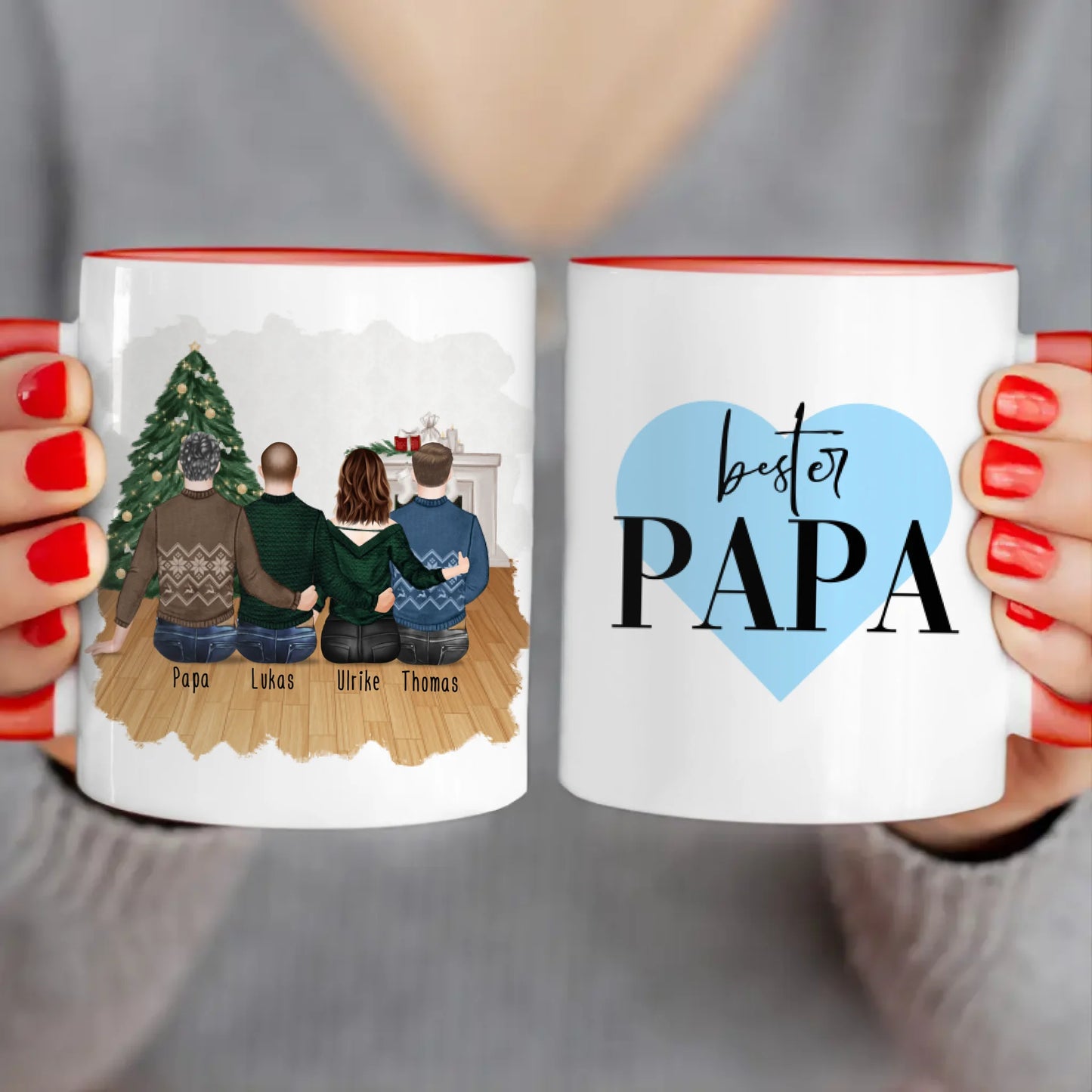 Personalisierte Tasse mit Vater/Tochter/Sohn (1 Tochter + 2 Söhne) - Weihnachtstasse