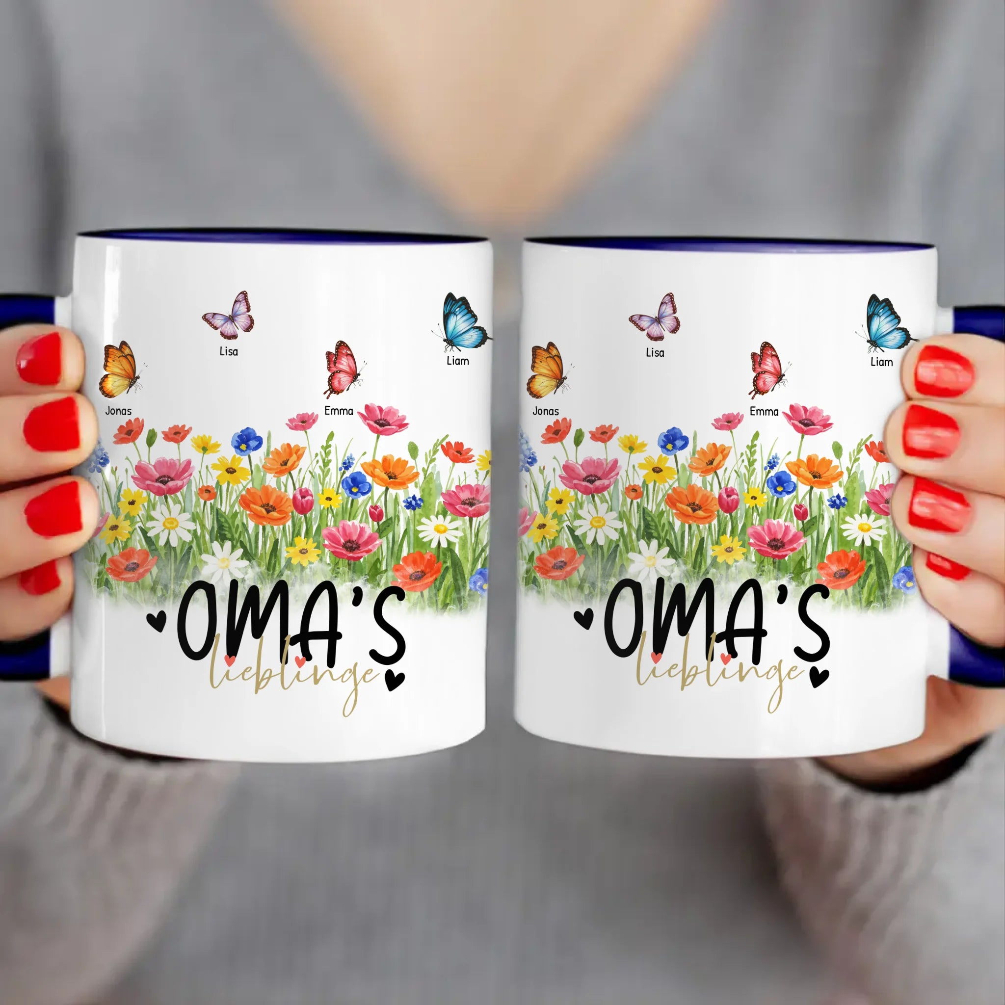 Personalisierte Tasse  - Oma's Garten mit 1-10 Schmetterlingen