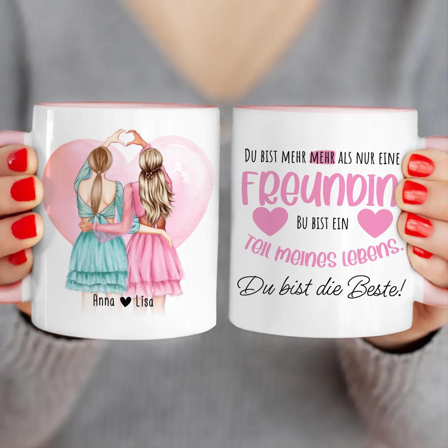 Personalisierte Tasse Beste Freundin (2 Freundinnen) - Herz mit Händen