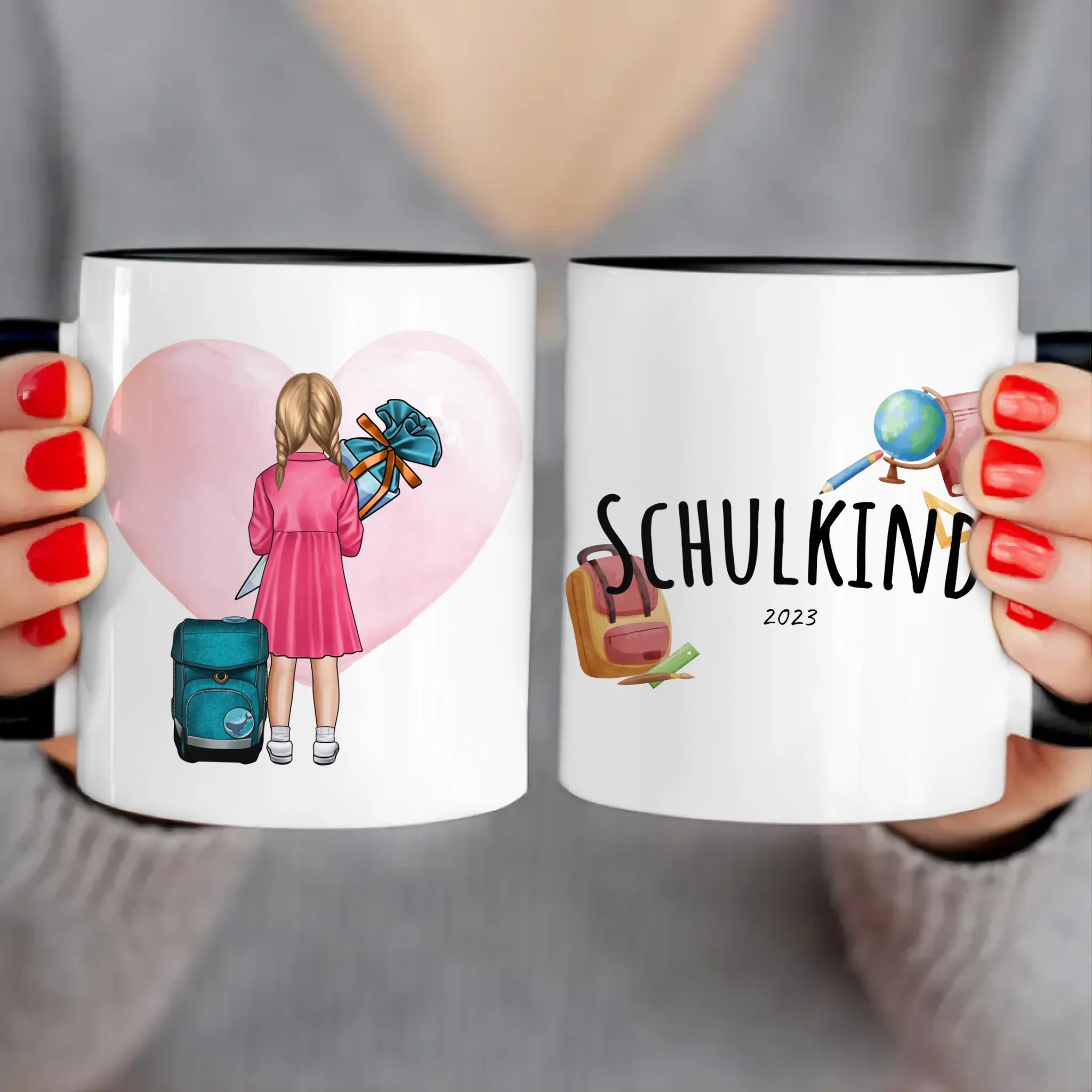 Personalisierte Tasse - Geschenk zur Einschulung (1 Mädchen)
