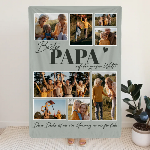 Personalisierte Decke - Bester Papa auf der ganzen Welt - Fotocollage mit 8 Bildern