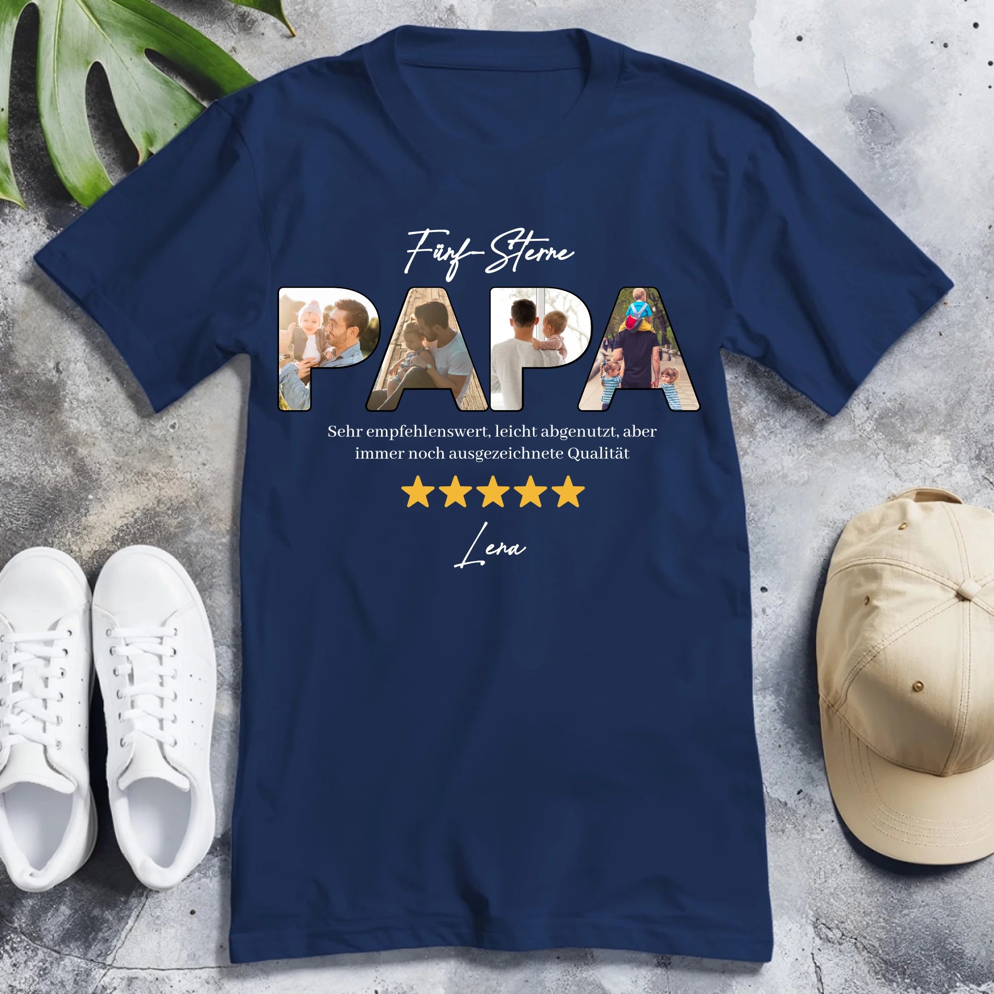 Personalisiertes T-Shirt - Fünf-Sterne Papa mit Bildern und Bewertung