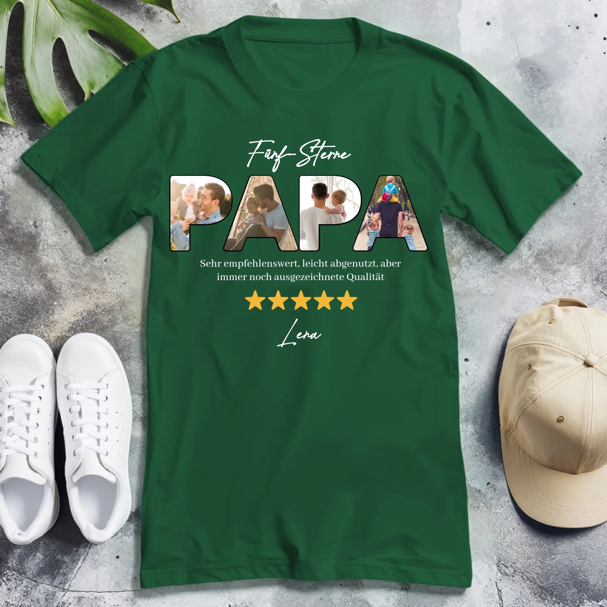Personalisiertes T-Shirt - Fünf-Sterne Papa mit Bildern und Bewertung