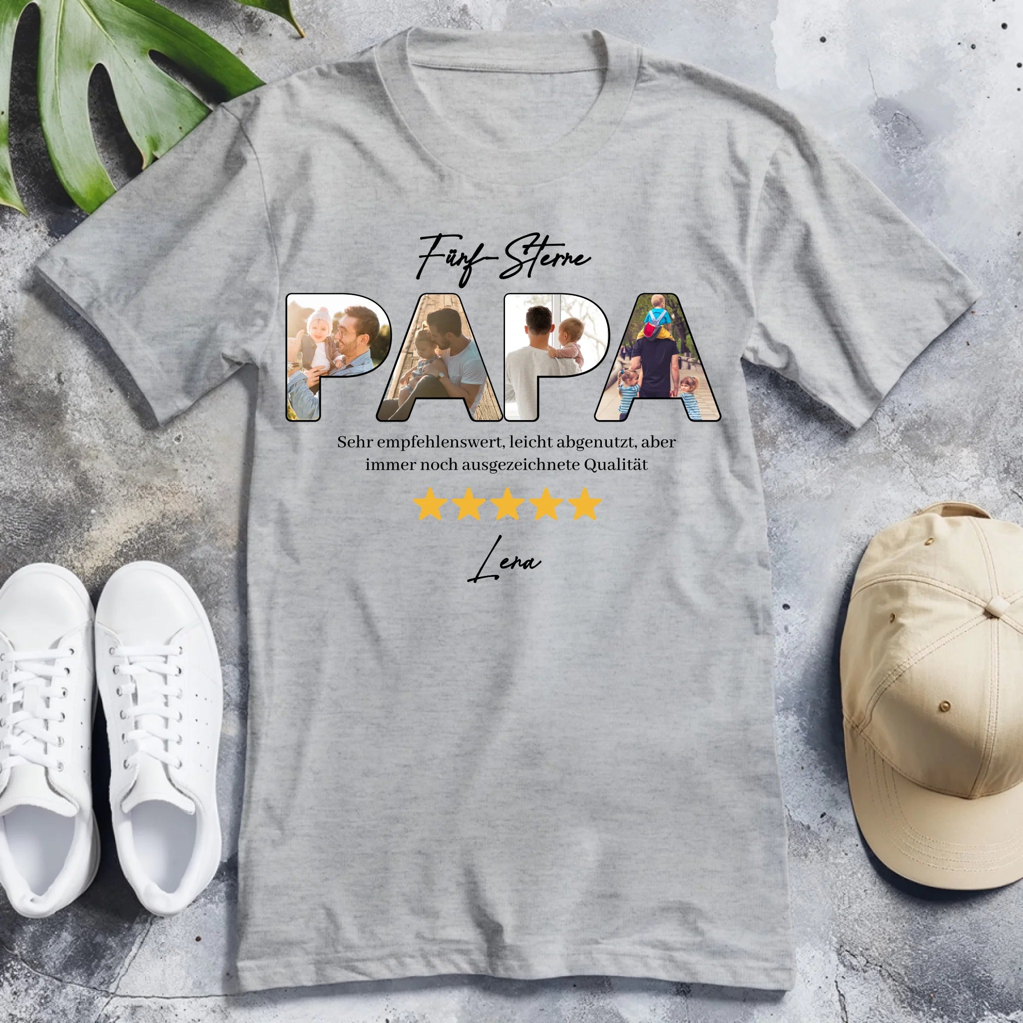 Personalisiertes T-Shirt - Fünf-Sterne Papa mit Bildern und Bewertung