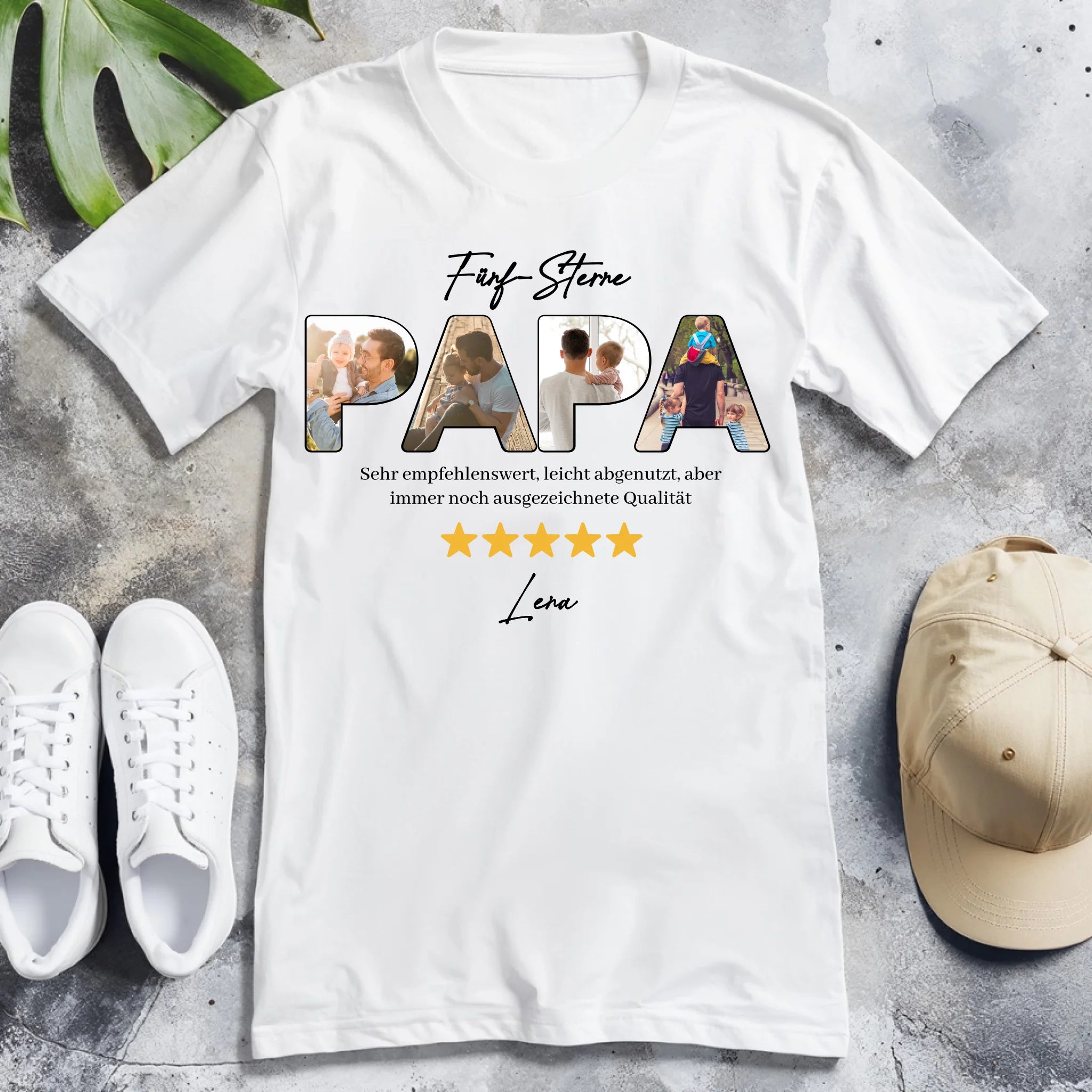 Personalisiertes T-Shirt - Fünf-Sterne Papa mit Bildern und Bewertung