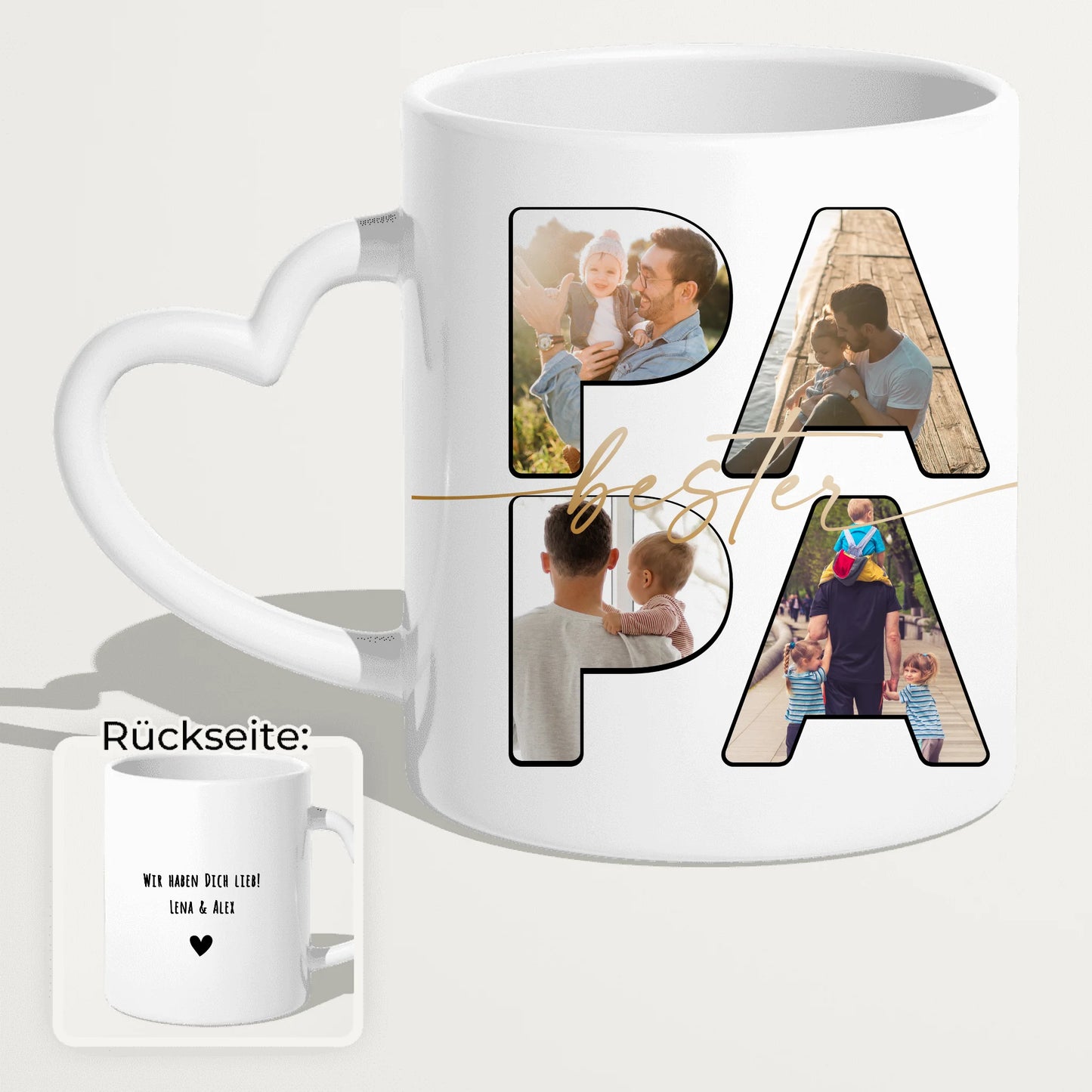 Personalisierte Tasse mit Papa Schriftzug und deinen Bildern