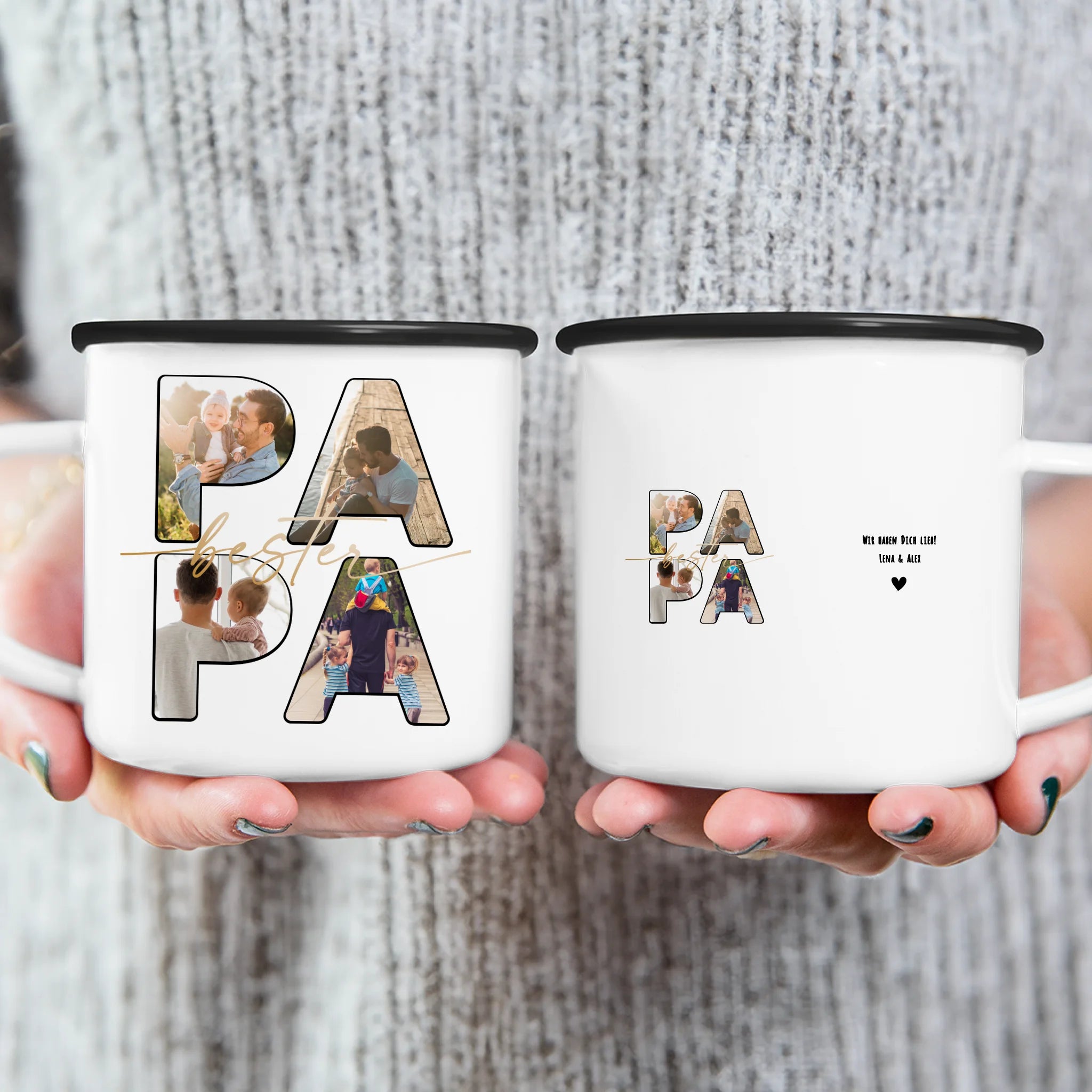 Personalisierte Tasse mit Papa Schriftzug und deinen Bildern