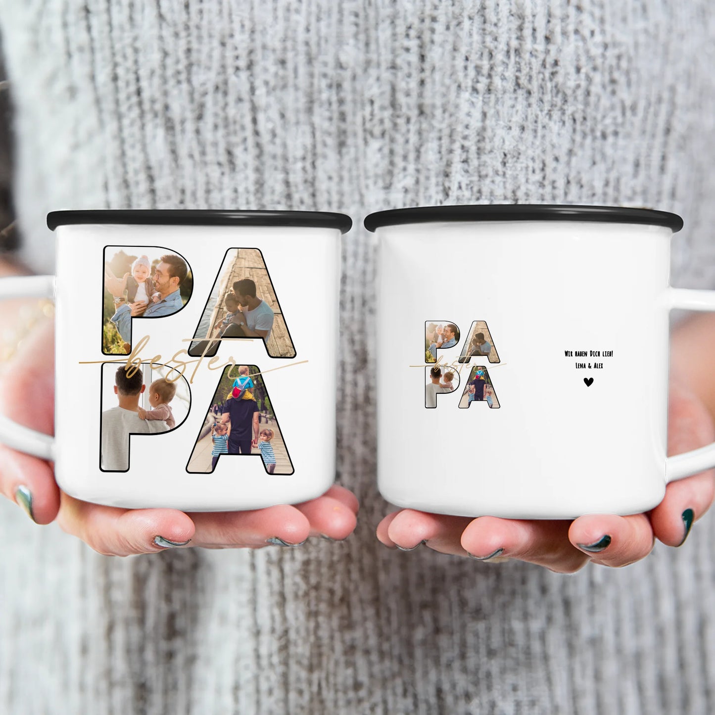 Personalisierte Tasse mit Papa Schriftzug und deinen Bildern