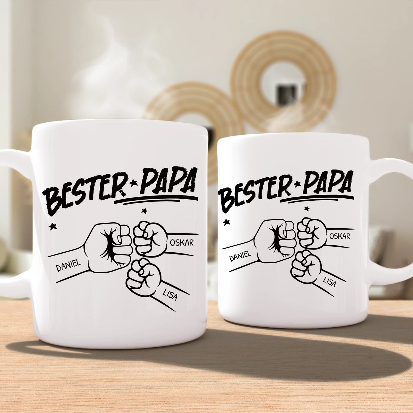 Personalisierte Tasse - Bester Papa Faustcheck/Fist Bump schwarz/weiß