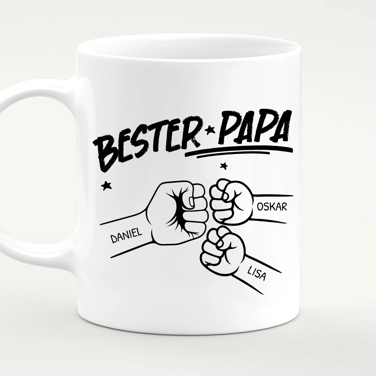 Personalisierte Tasse - Bester Papa Faustcheck/Fist Bump schwarz/weiß