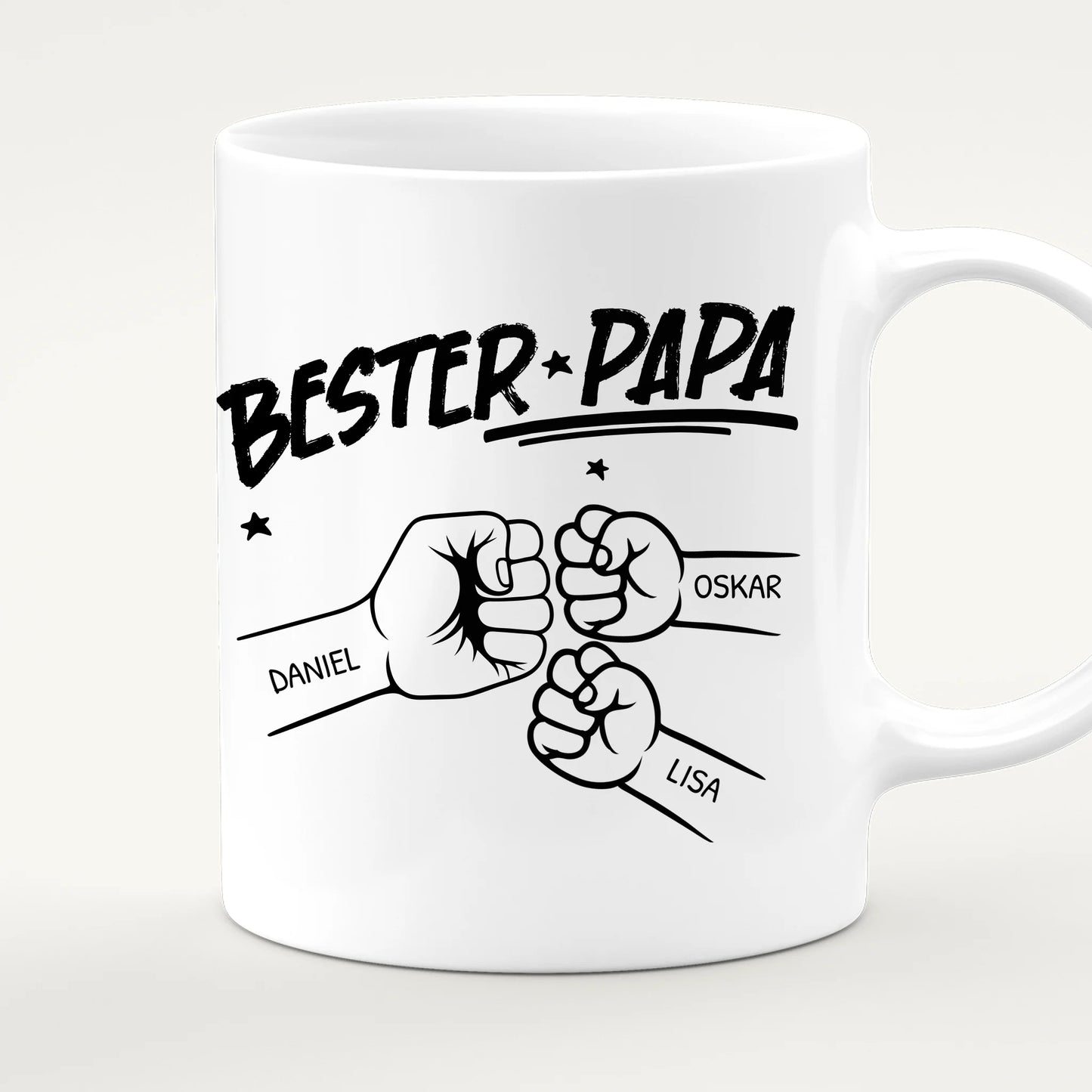 Personalisierte Tasse - Bester Papa Faustcheck/Fist Bump schwarz/weiß