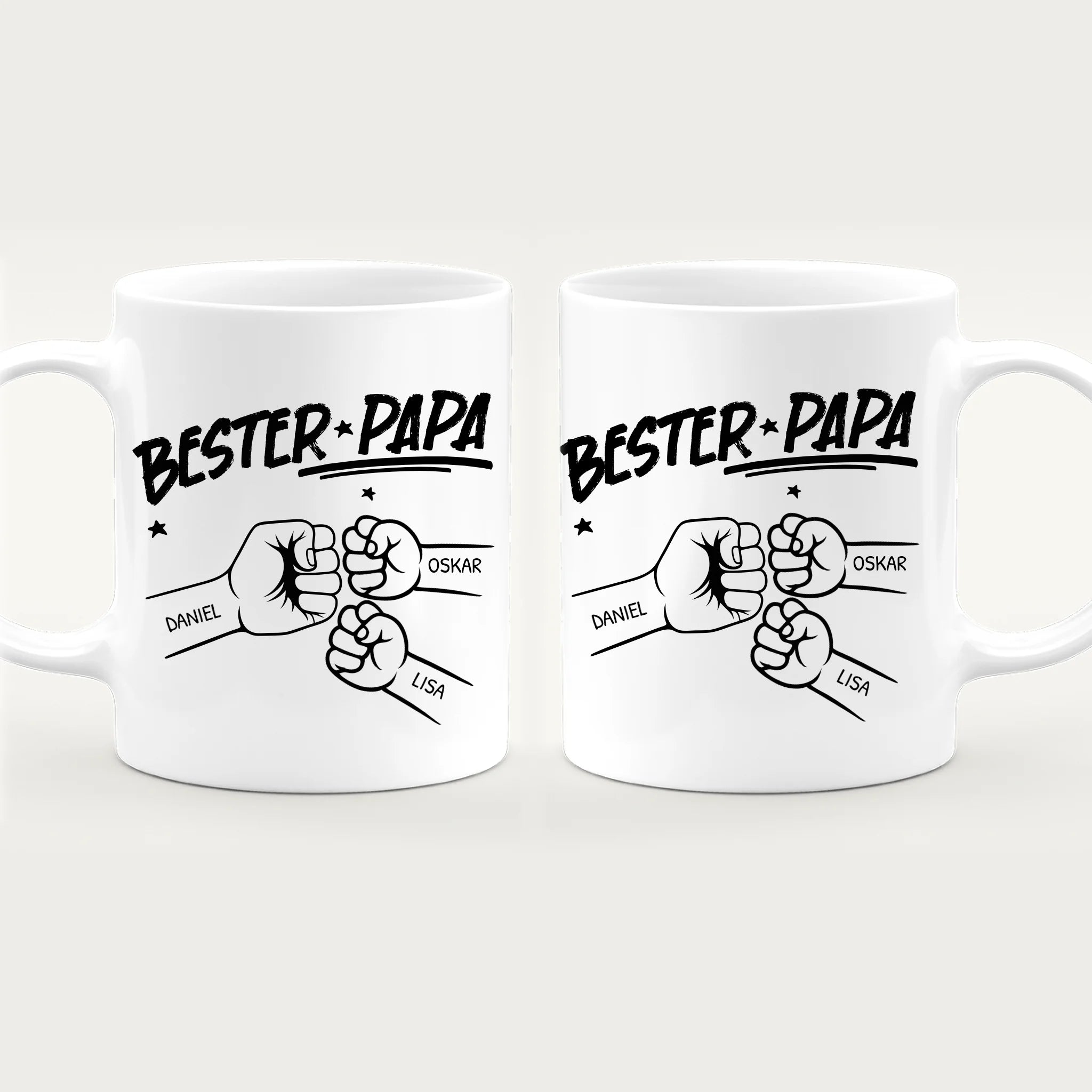 Personalisierte Tasse - Bester Papa Faustcheck/Fist Bump schwarz/weiß