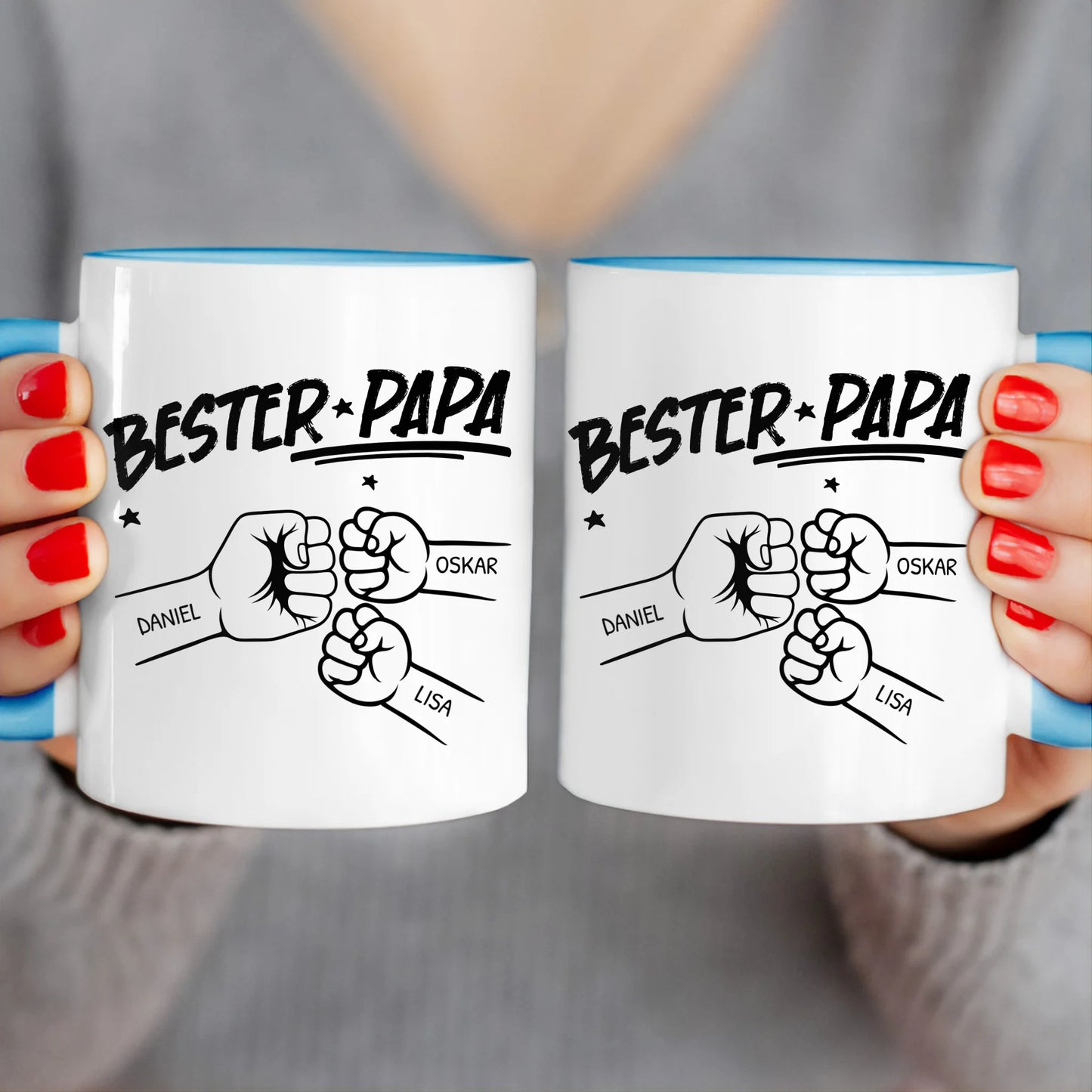 Personalisierte Tasse - Bester Papa Faustcheck/Fist Bump schwarz/weiß