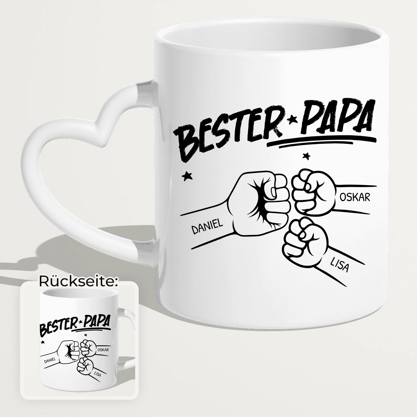 Personalisierte Tasse - Bester Papa Faustcheck/Fist Bump schwarz/weiß