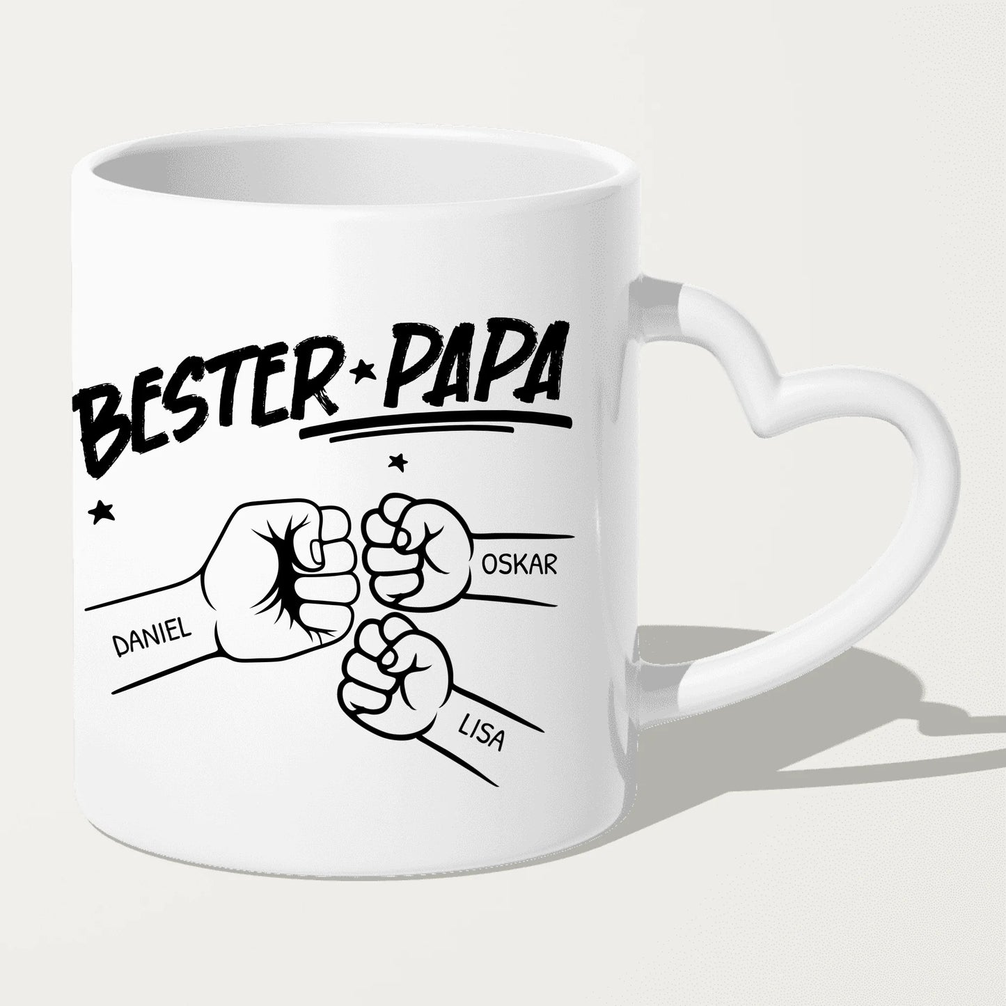 Personalisierte Tasse - Bester Papa Faustcheck/Fist Bump schwarz/weiß