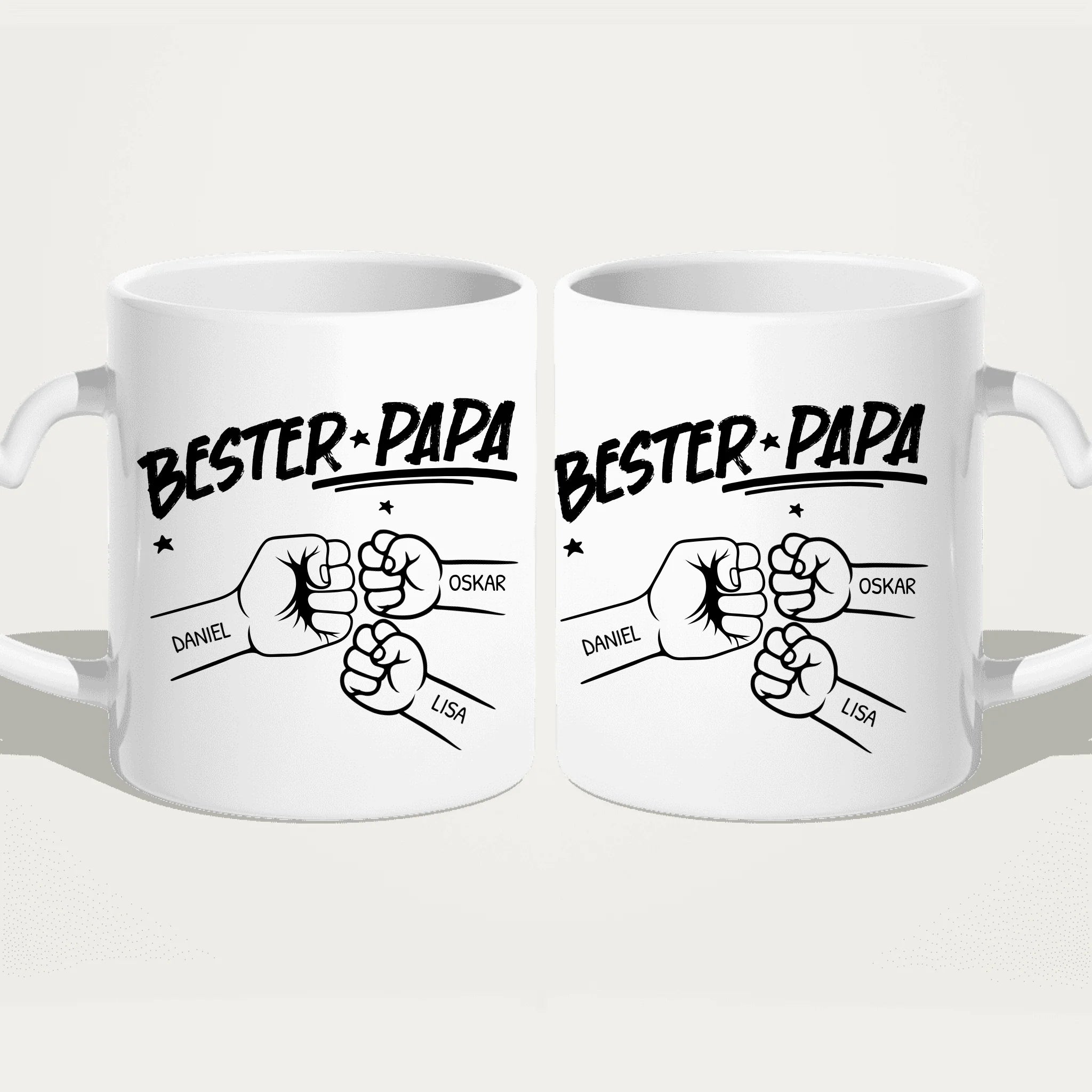 Personalisierte Tasse - Bester Papa Faustcheck/Fist Bump schwarz/weiß