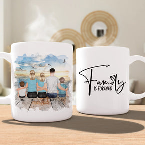 Personalisierte Tasse mit Familie (1 Baby, 1 Kind, 1 Teenagerin)