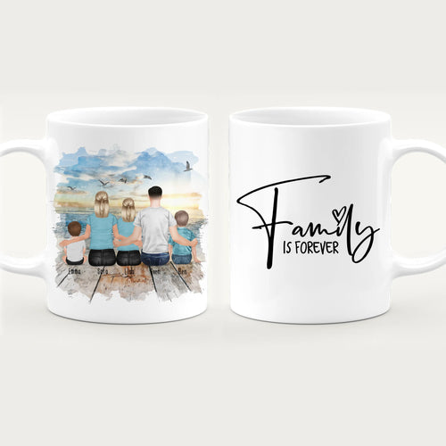 Personalisierte Tasse mit Familie (1 Baby, 1 Kind, 1 Teenagerin)