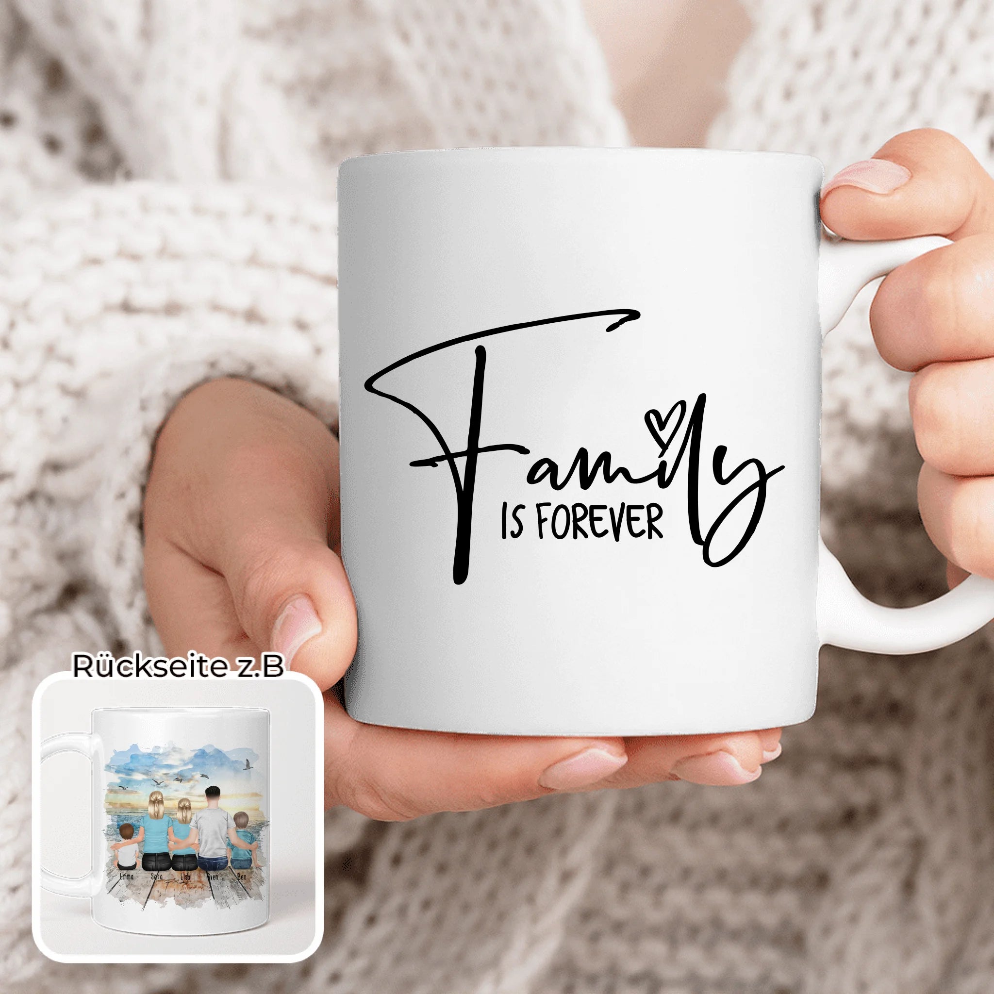 Personalisierte Tasse mit Familie (1 Baby, 1 Kind, 1 Teenagerin)
