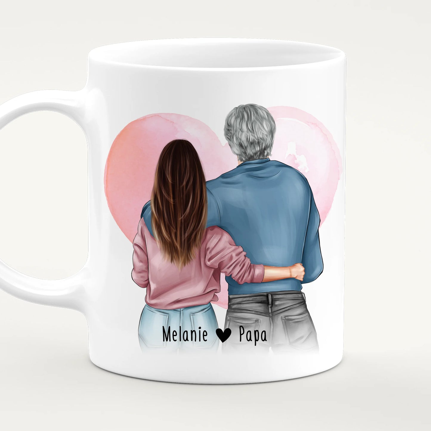Personalisierte Tasse mit Papa + Tochter (stehend)