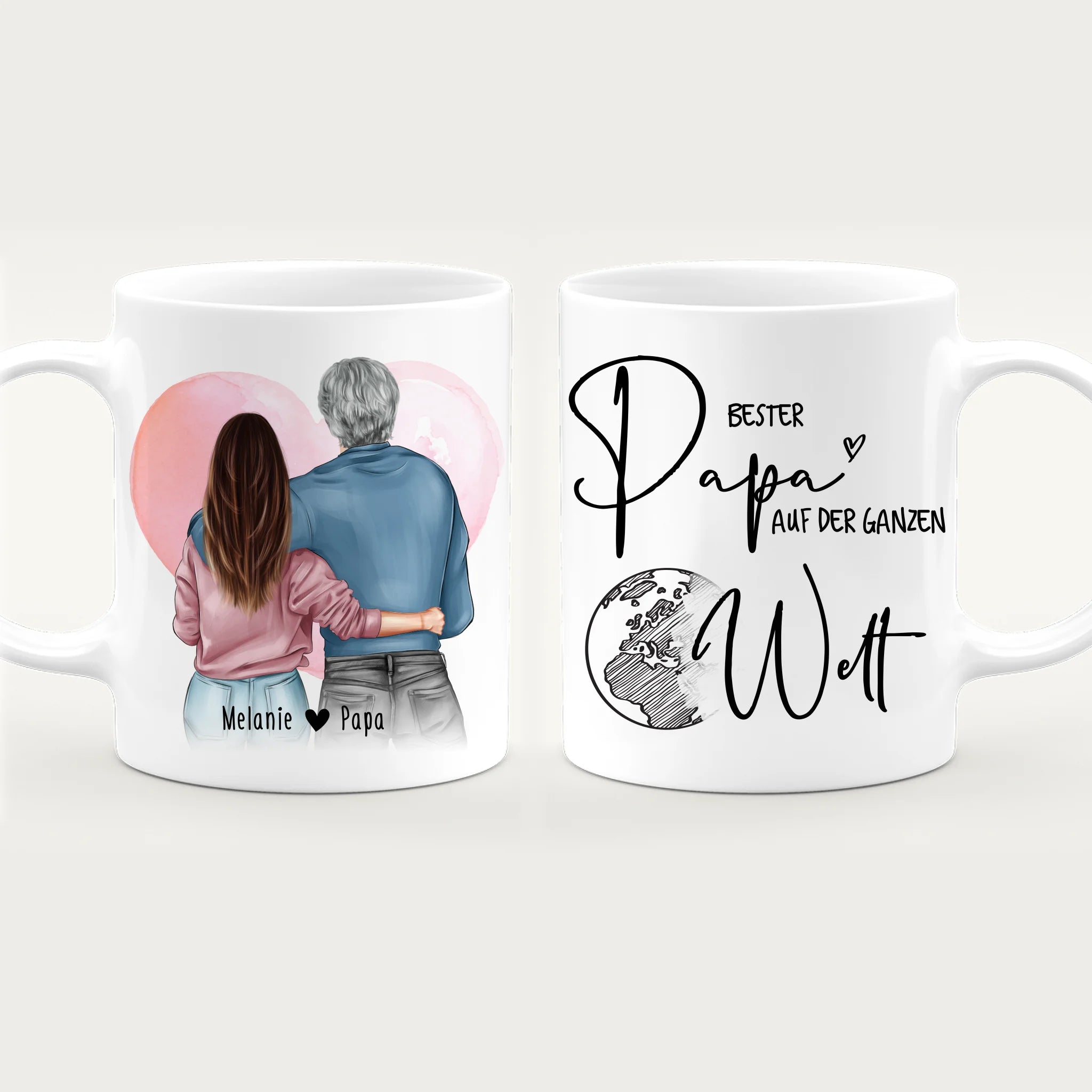 Personalisierte Tasse mit Papa + Tochter (stehend)