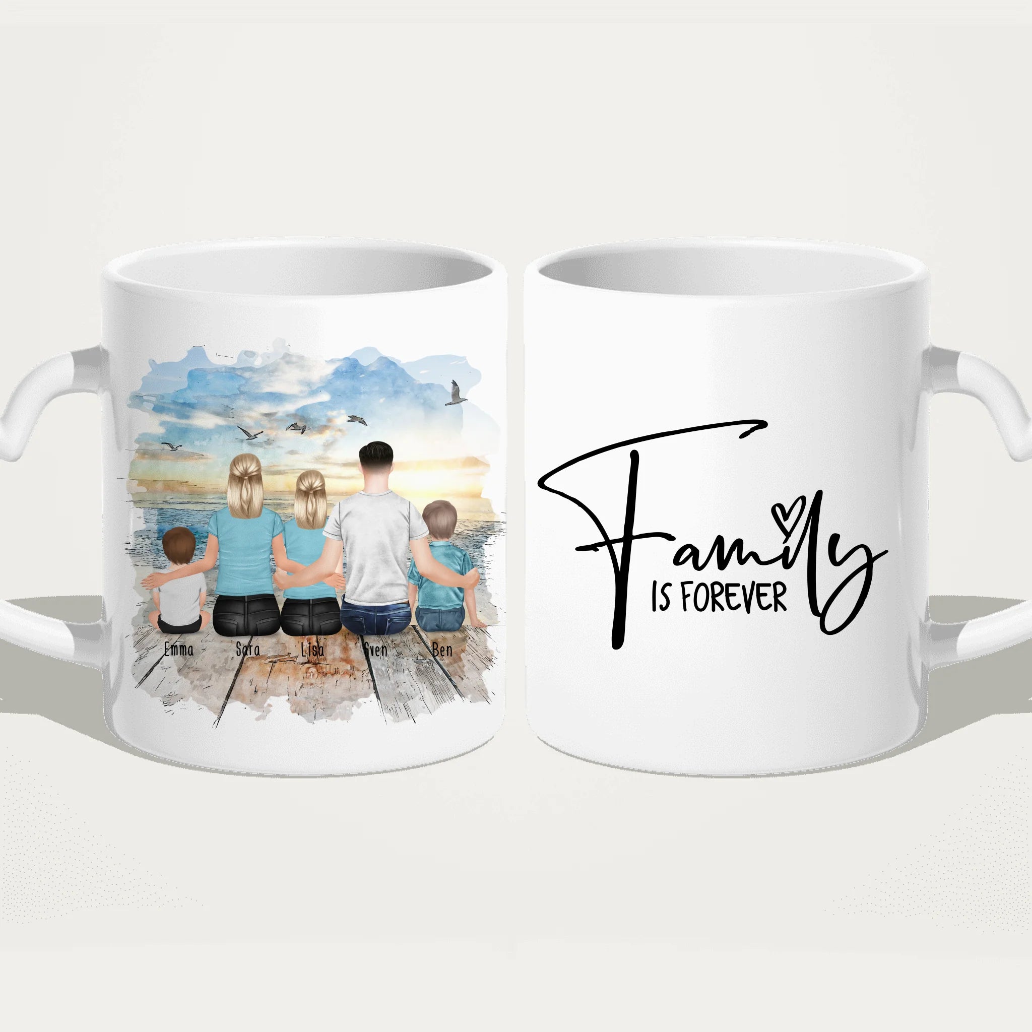 Personalisierte Tasse mit Familie (1 Baby, 1 Kind, 1 Teenagerin)