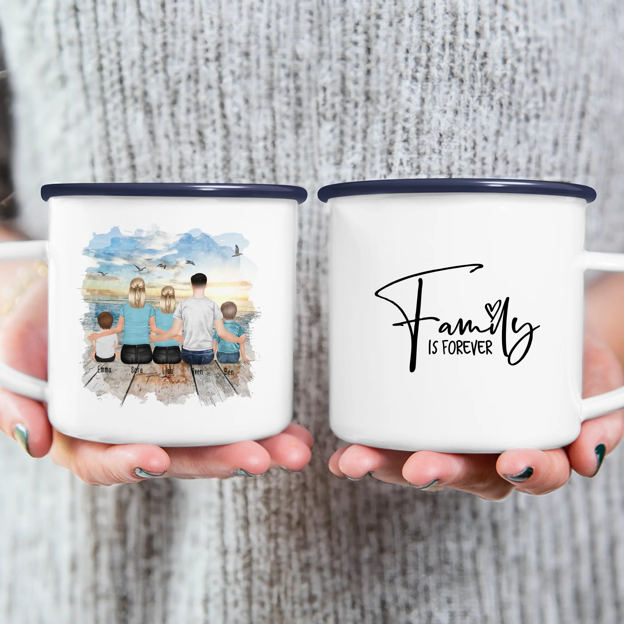 Personalisierte Tasse mit Familie (1 Baby, 1 Kind, 1 Teenagerin)