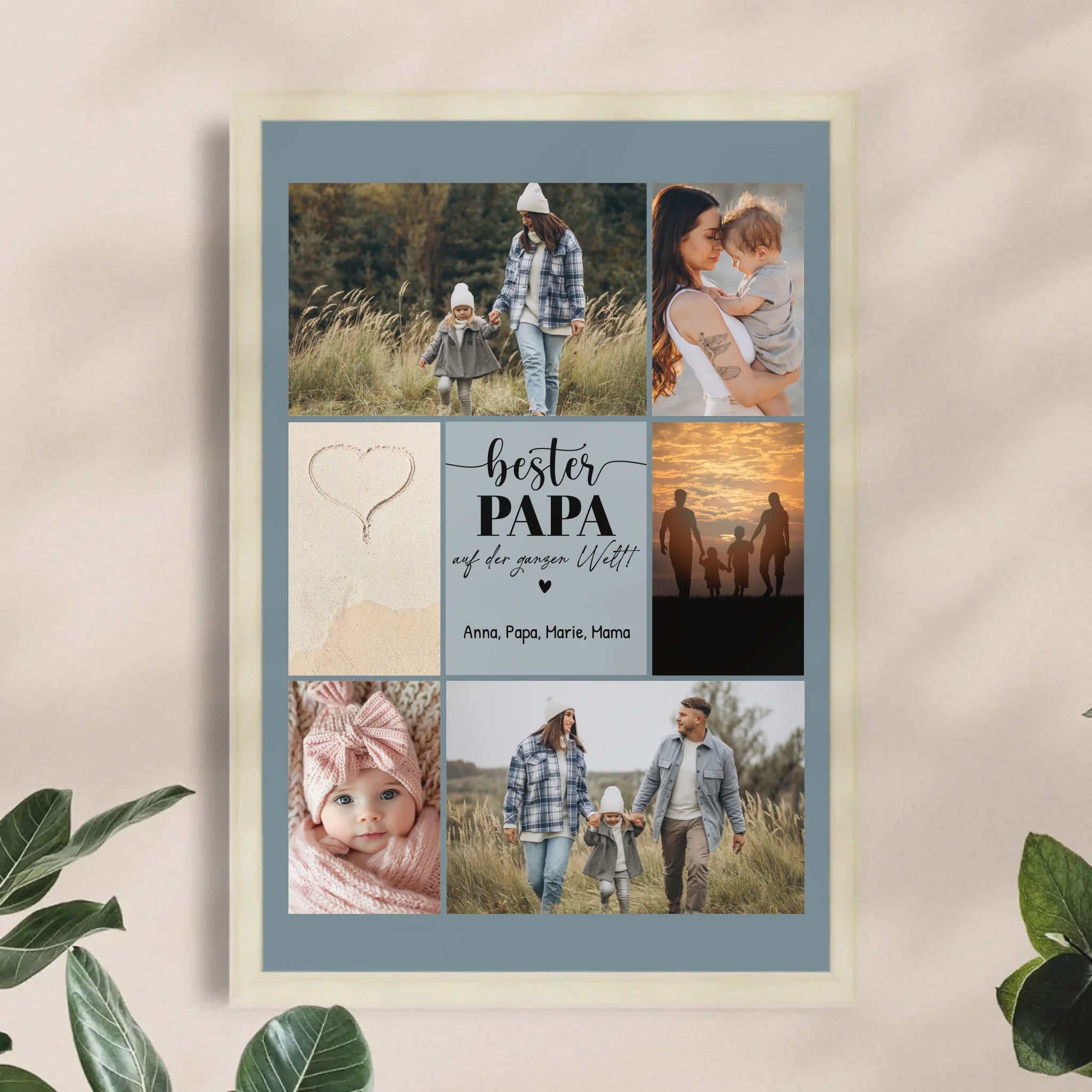 Personalisiertes Poster - Bester Papa auf der ganzen Welt - Fotocollage mit 6 Bildern