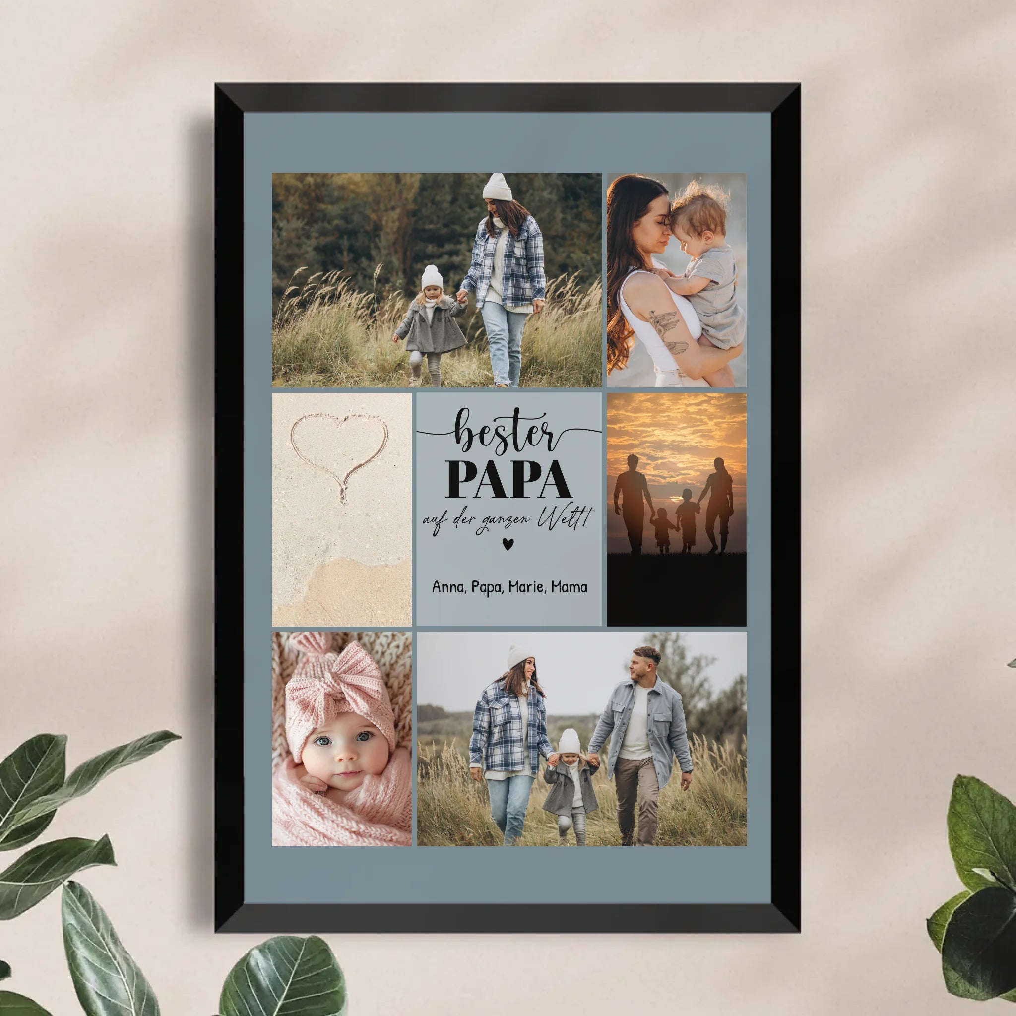 Personalisiertes Poster - Bester Papa auf der ganzen Welt - Fotocollage mit 6 Bildern
