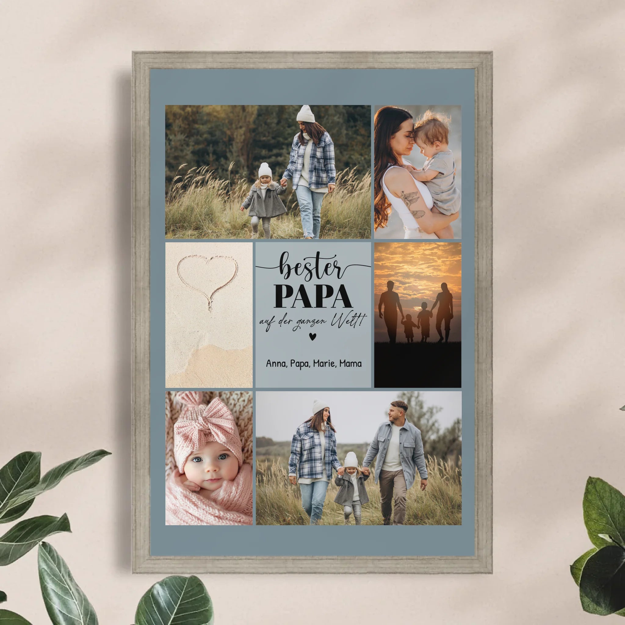 Personalisiertes Poster - Bester Papa auf der ganzen Welt - Fotocollage mit 6 Bildern