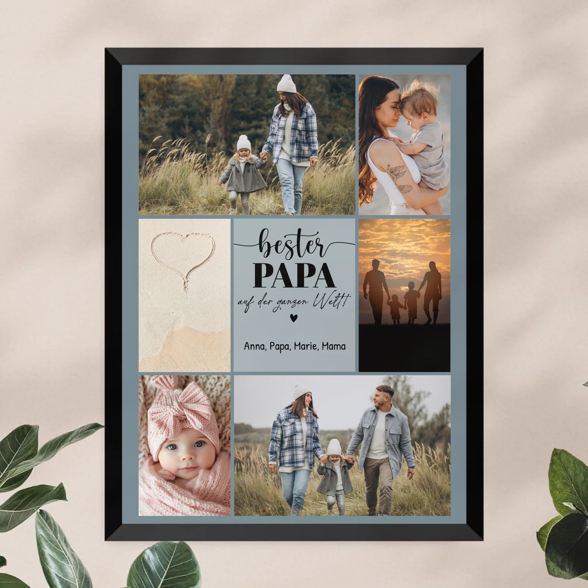Personalisiertes Poster - Bester Papa auf der ganzen Welt - Fotocollage mit 6 Bildern