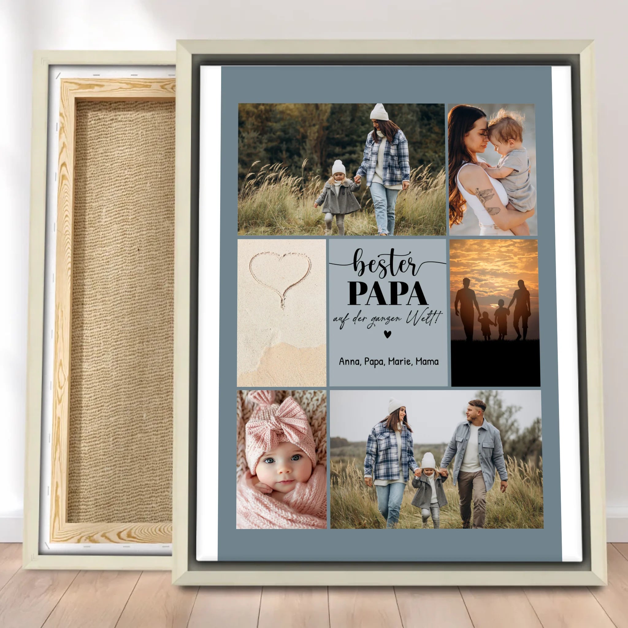 Personalisierte Leinwand - Bester Papa auf der ganzen Welt - Fotocollage mit 6 Bildern