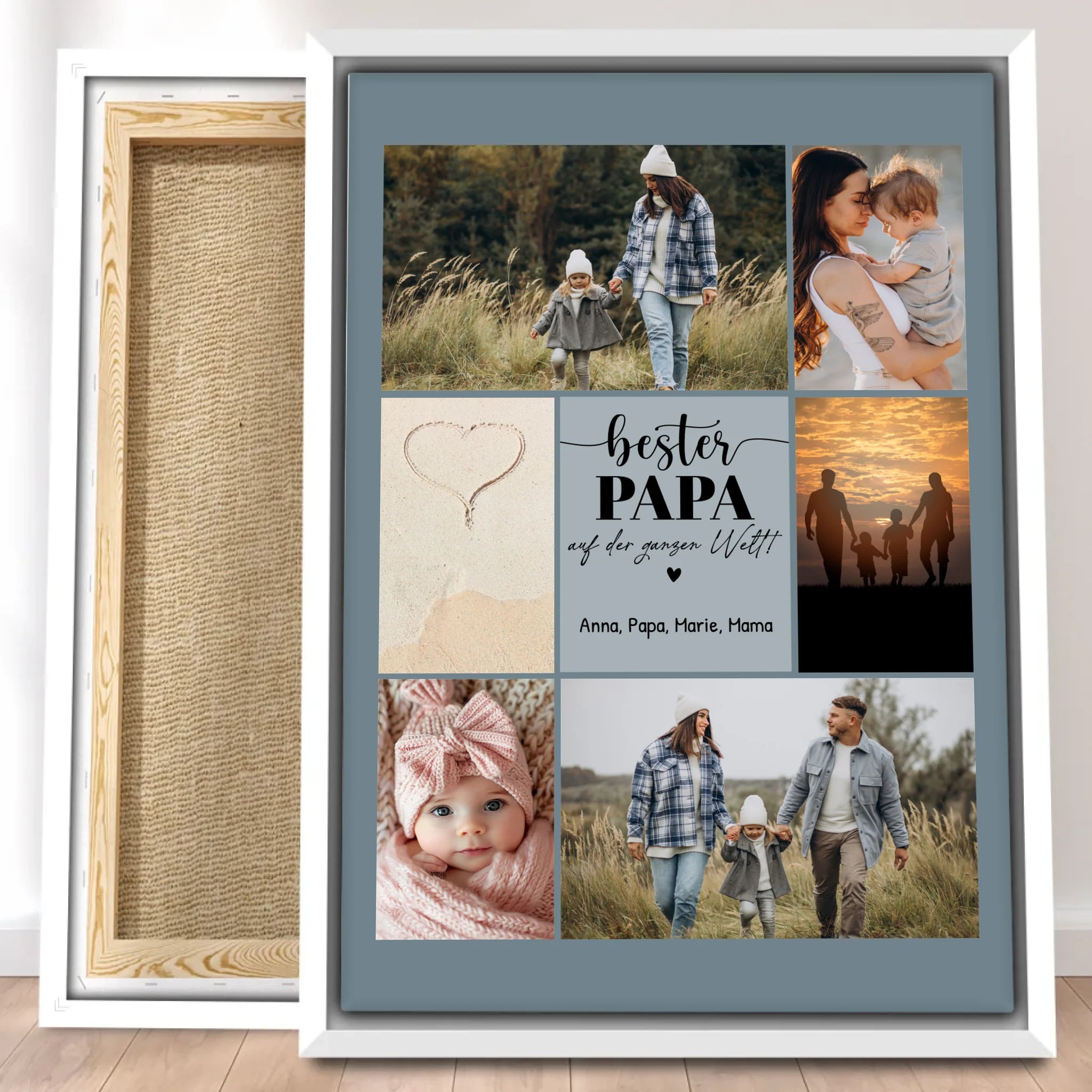 Personalisierte Leinwand - Bester Papa auf der ganzen Welt - Fotocollage mit 6 Bildern