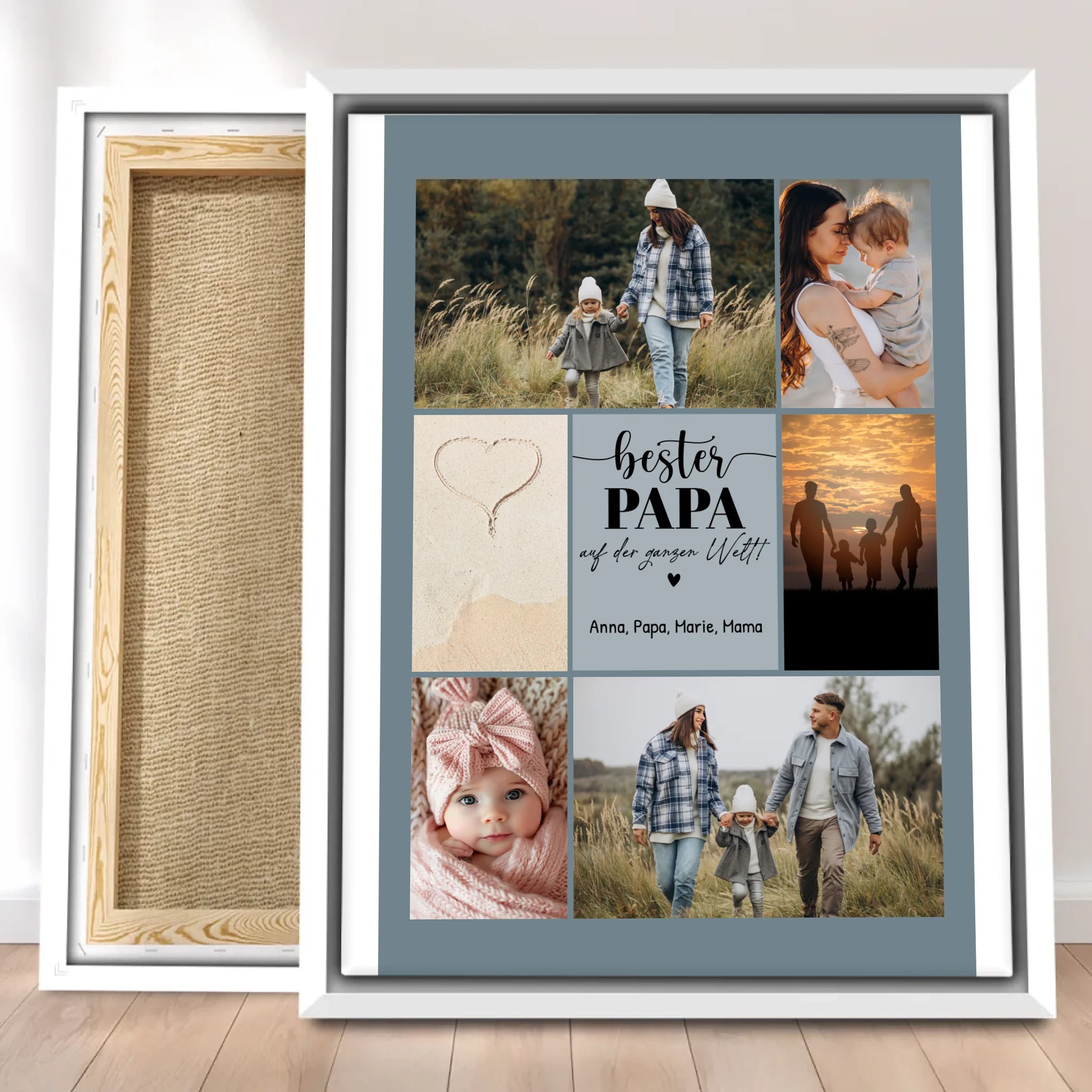 Personalisierte Leinwand - Bester Papa auf der ganzen Welt - Fotocollage mit 6 Bildern