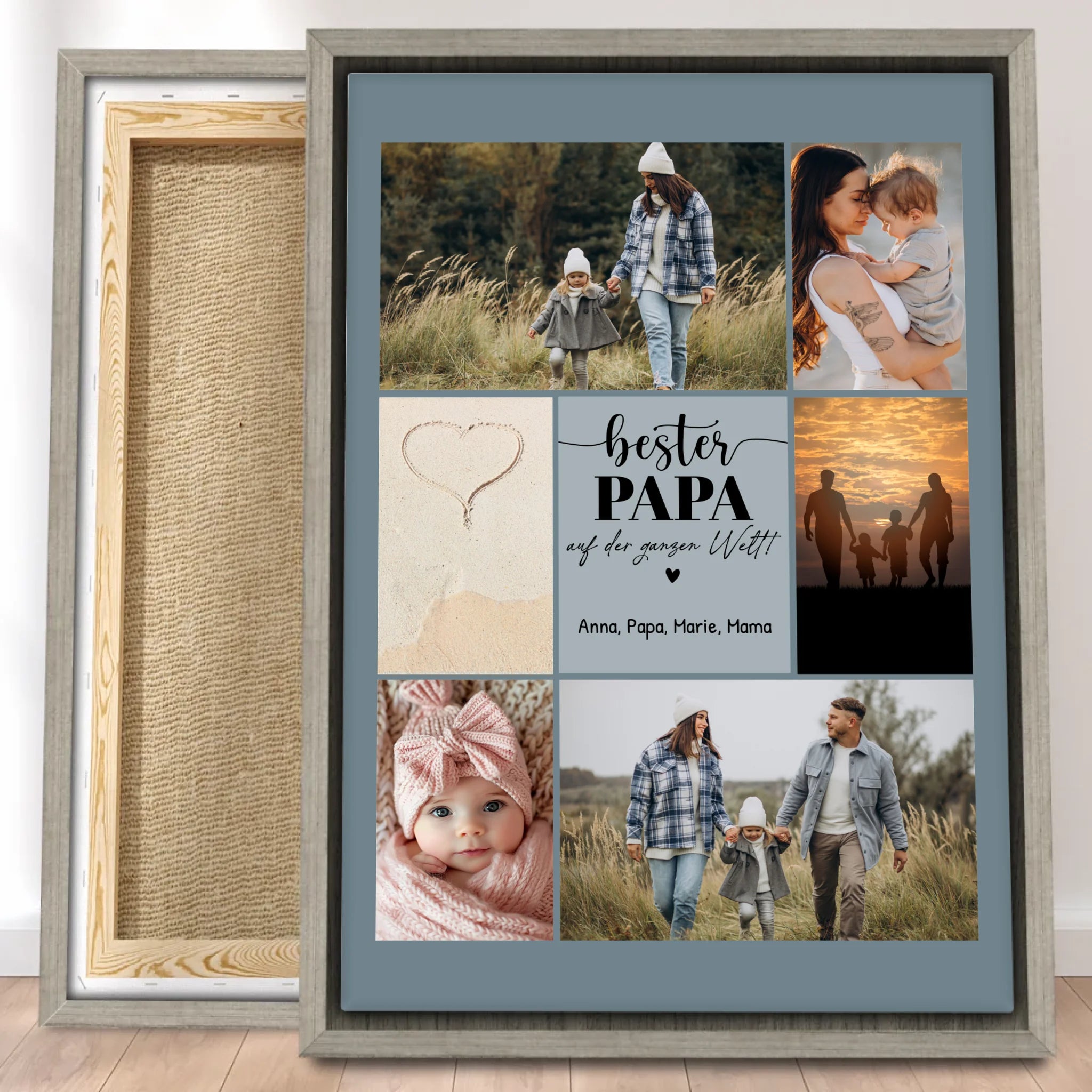 Personalisierte Leinwand - Bester Papa auf der ganzen Welt - Fotocollage mit 6 Bildern