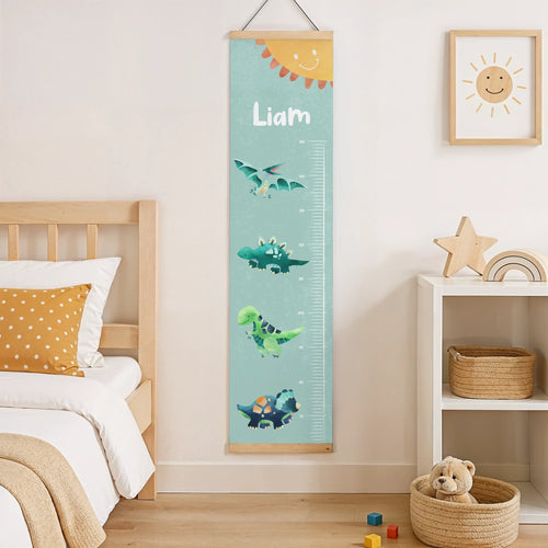 Personalisierte Kinder Messlatte - Dino Design + Kindername