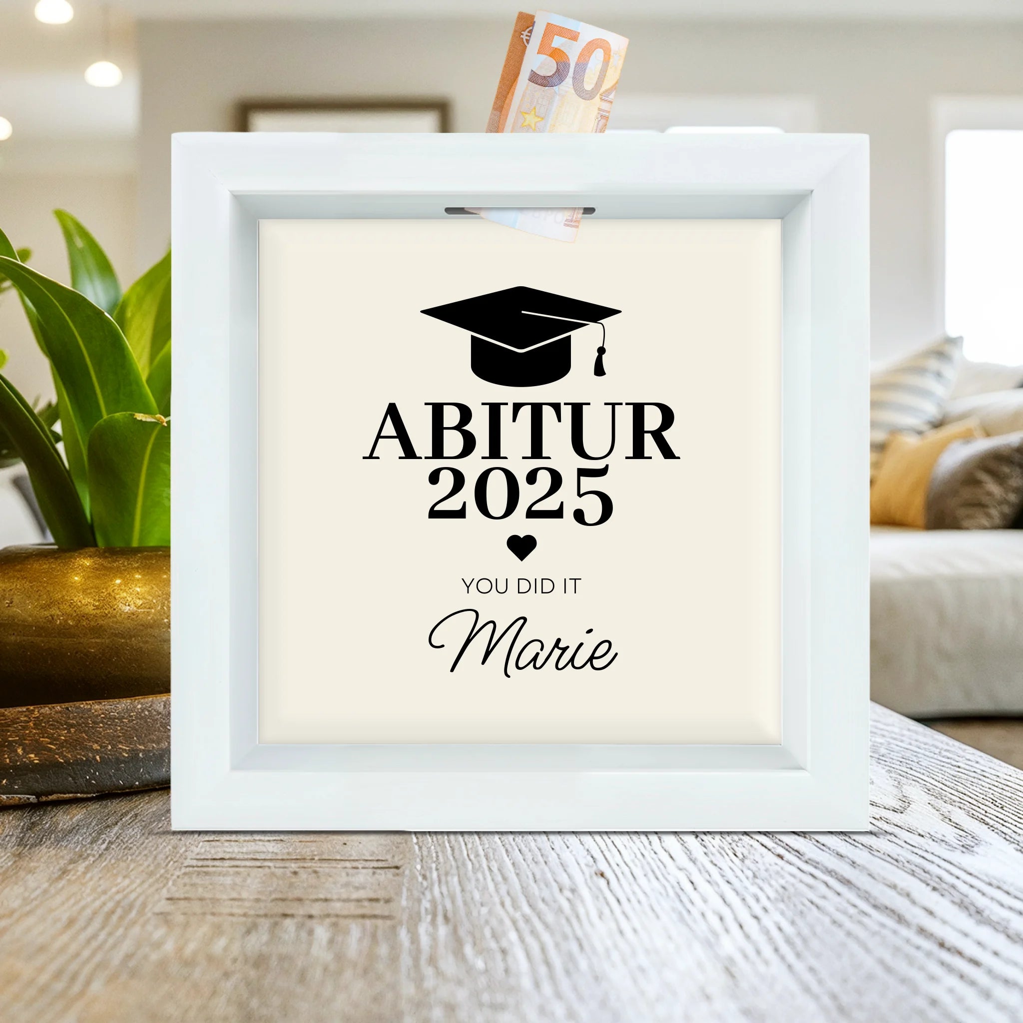 Personalisierte Bilderrahmen Spardose - Abitur/Abschluss mit Name und Jahr - You did it